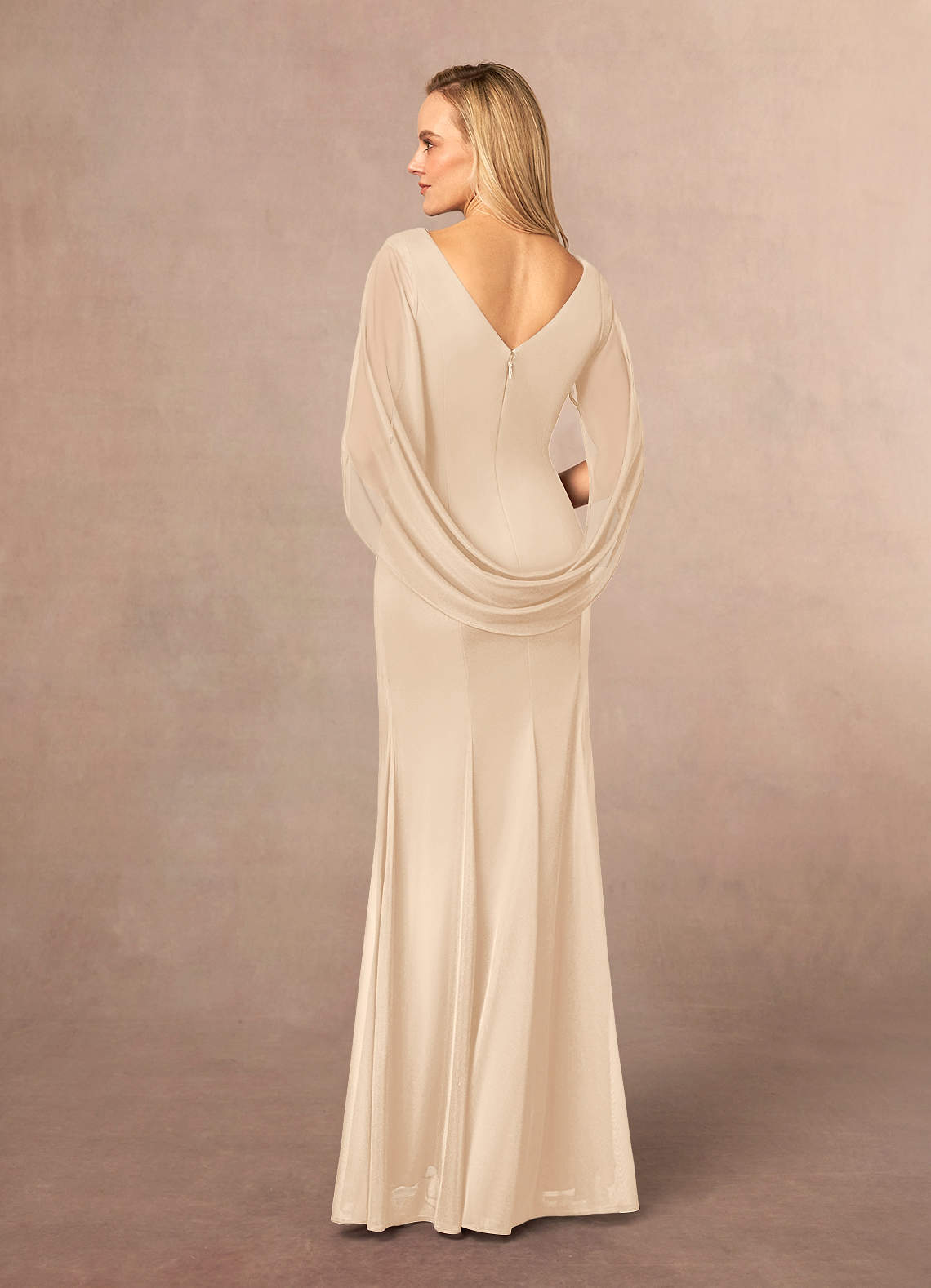 Azazie Belladonna Mother of the Bride Dresses Champagne Mermaid Scoop Pleated Mesh Dress image3