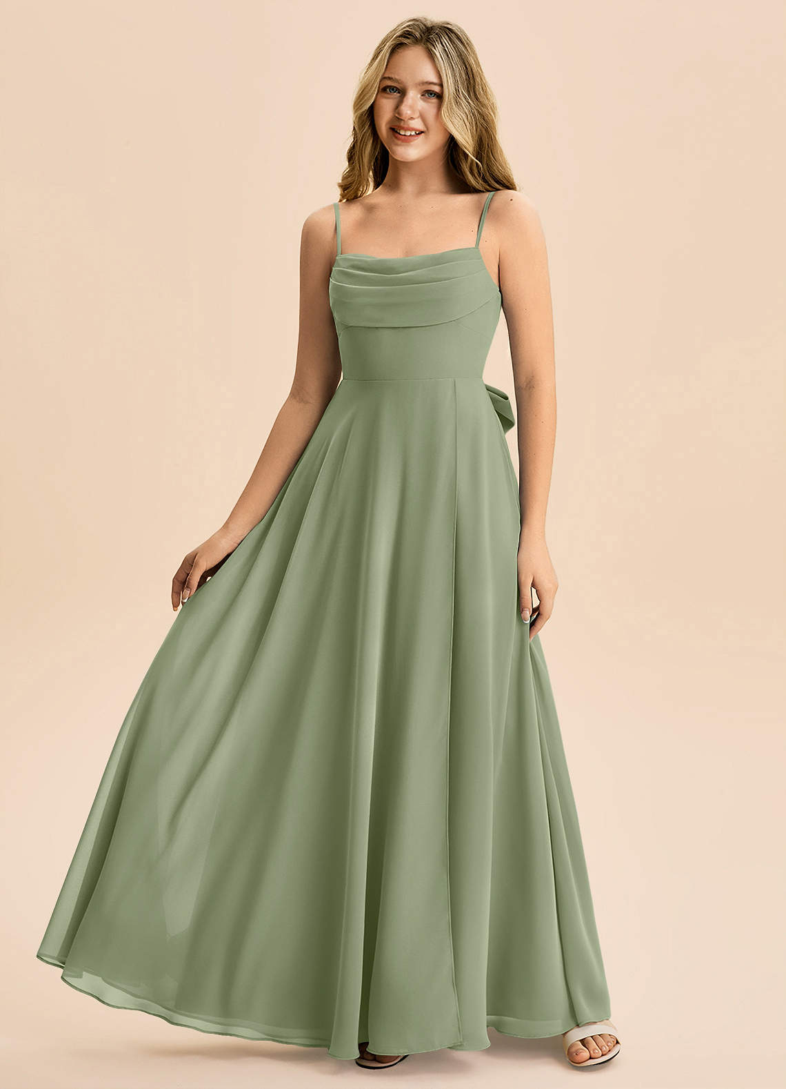 Azazie Bear Junior Pistachio A-Line Pleated Chiffon Dress image3