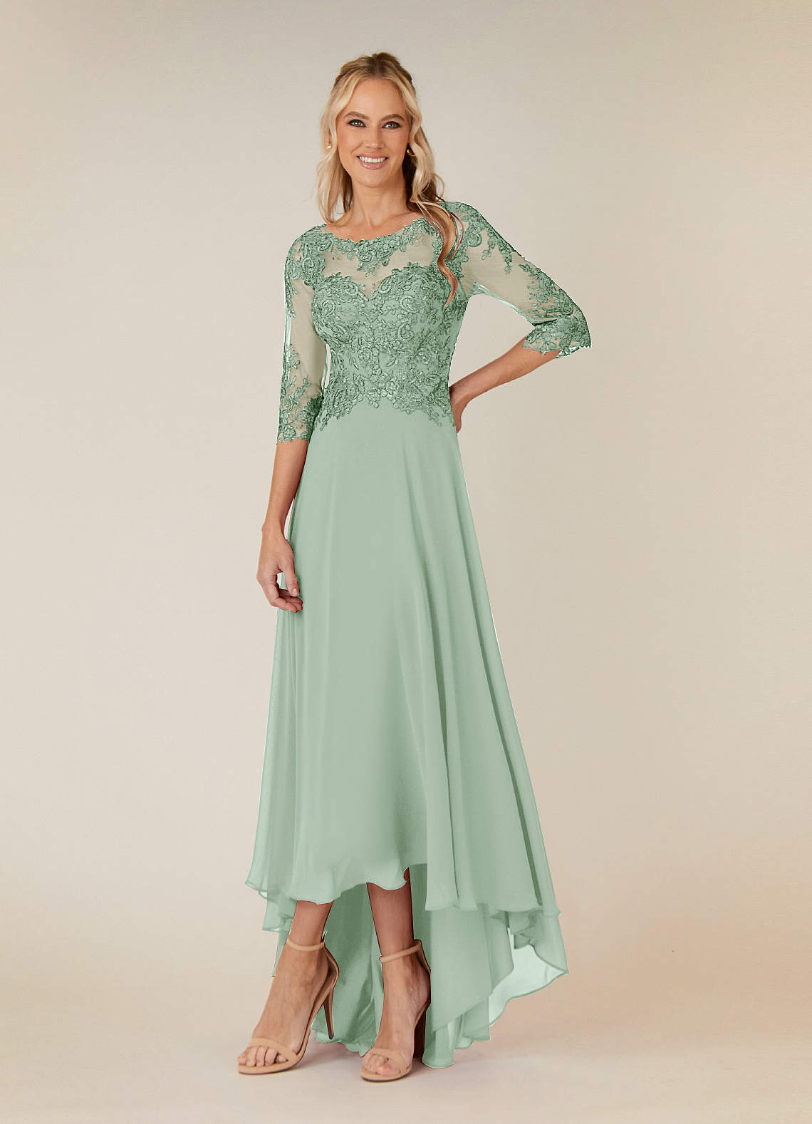 Azazie Monza Mother of the Bride Dresses Agave A-Line Lace Chiffon Dress image1