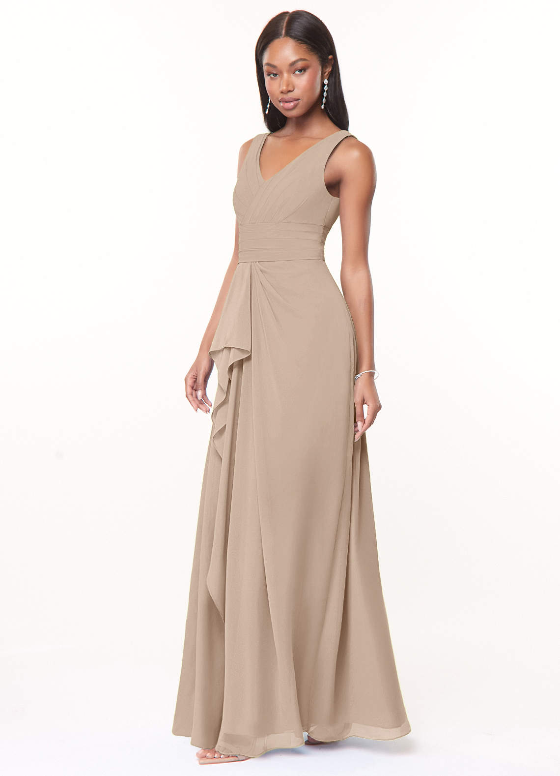 taupe a line dress Azazie Julianna Bride dress