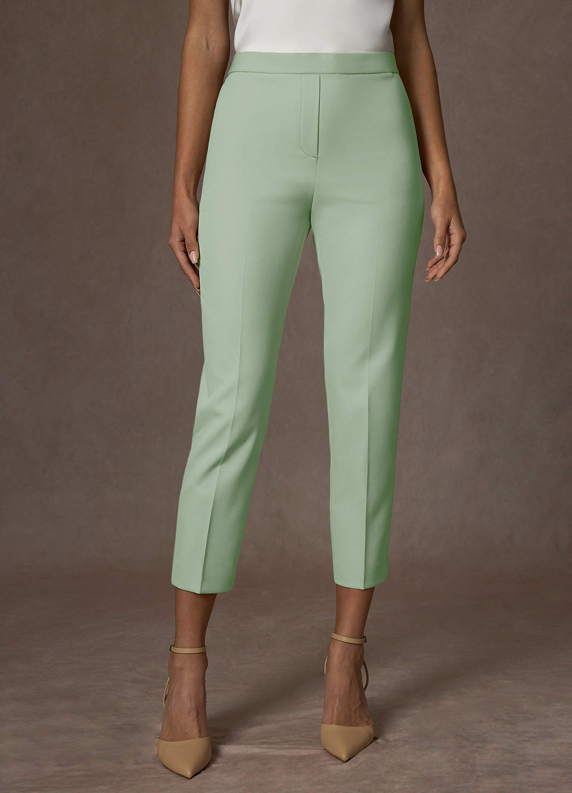 front Kennedy Dusty Sage Structured Stretch Dress Pants
