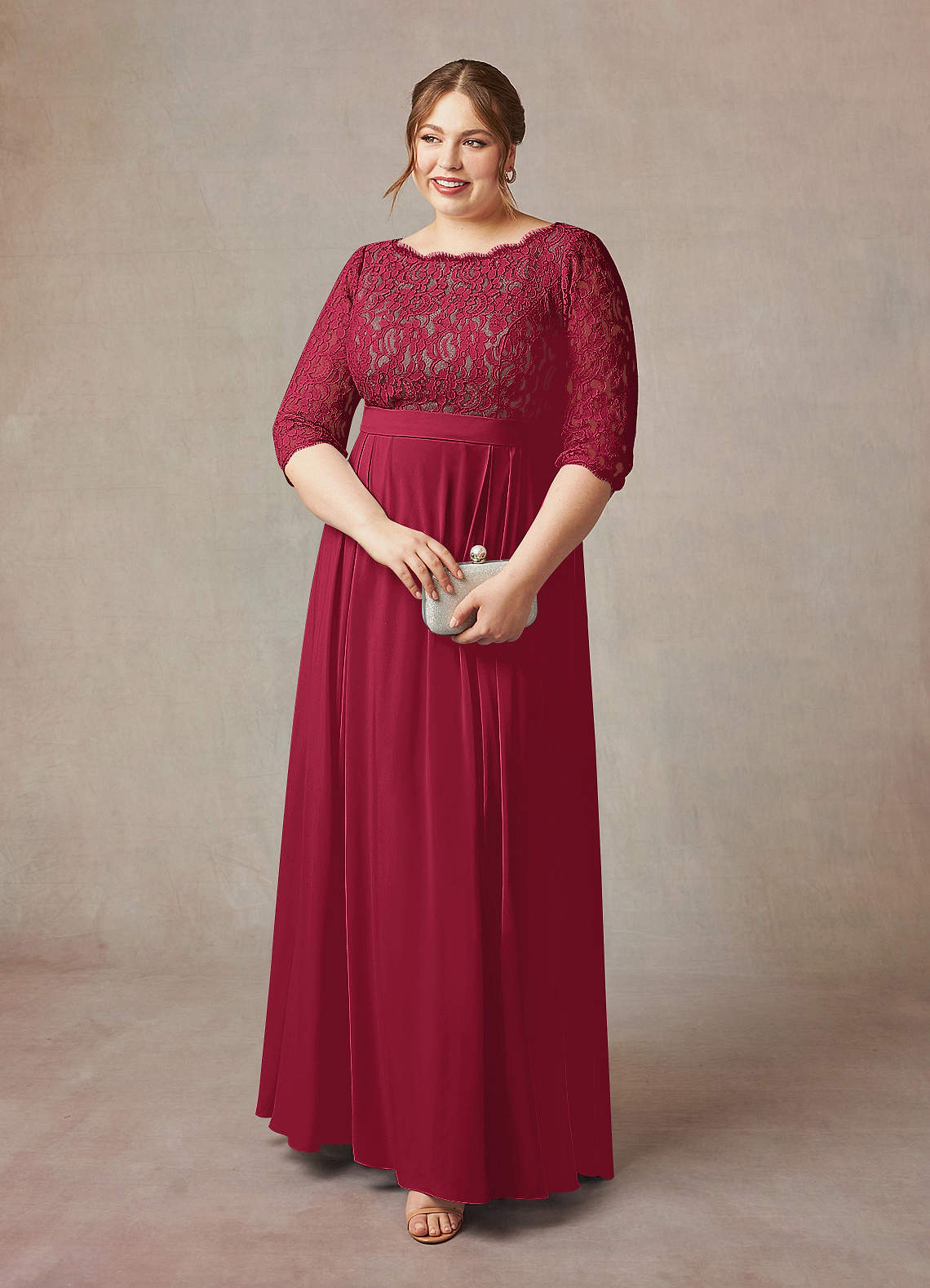 Azazie Lucianna Mother of the Bride Dresses Burgundy Taupe A-Line Lace Dress image1