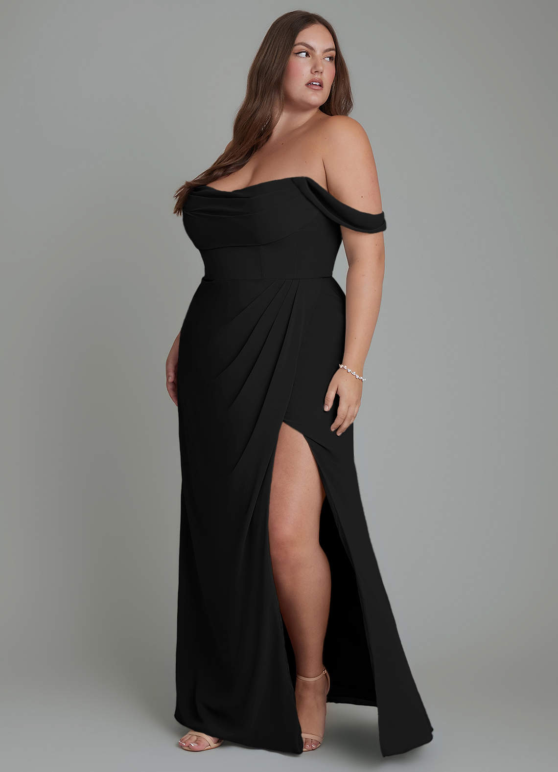 Azazie Johana Bridesmaid Dresses Black Mermaid Off the Shoulder Chiffon Convertible Dress image11