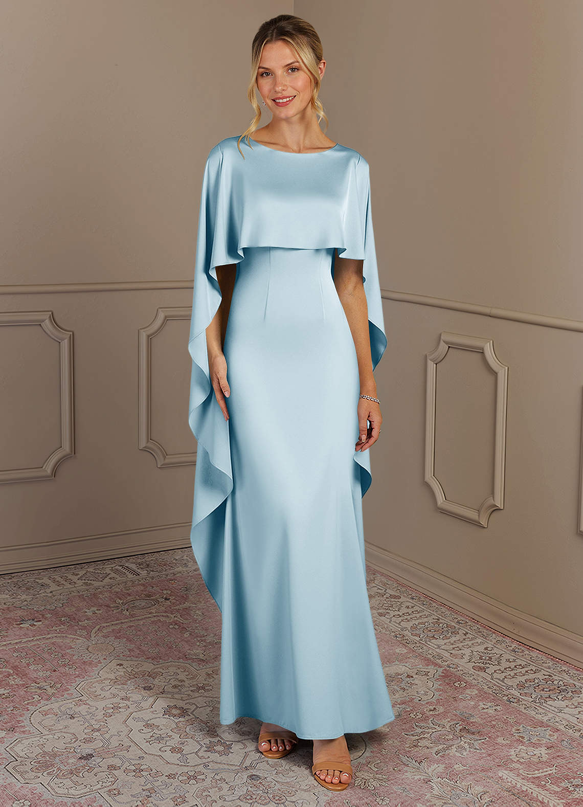 Azazie Eli vestidos de madre de la novia Vestido de Azul Cielo de Satén Elástico de Recto con Cuello de barco image1