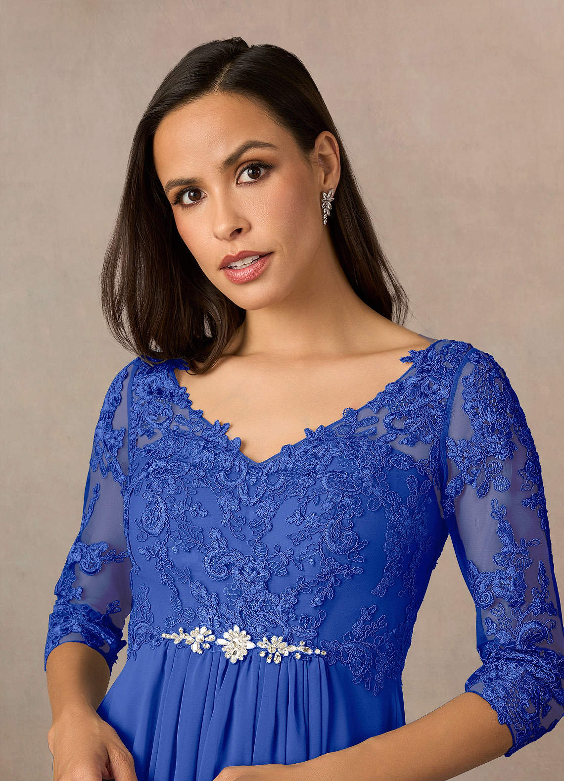 スーツ・フォーマル・ドレス acka velour long dress Sheath Scoop 3/4 Sleeves Floor-Length Lace Mother of the