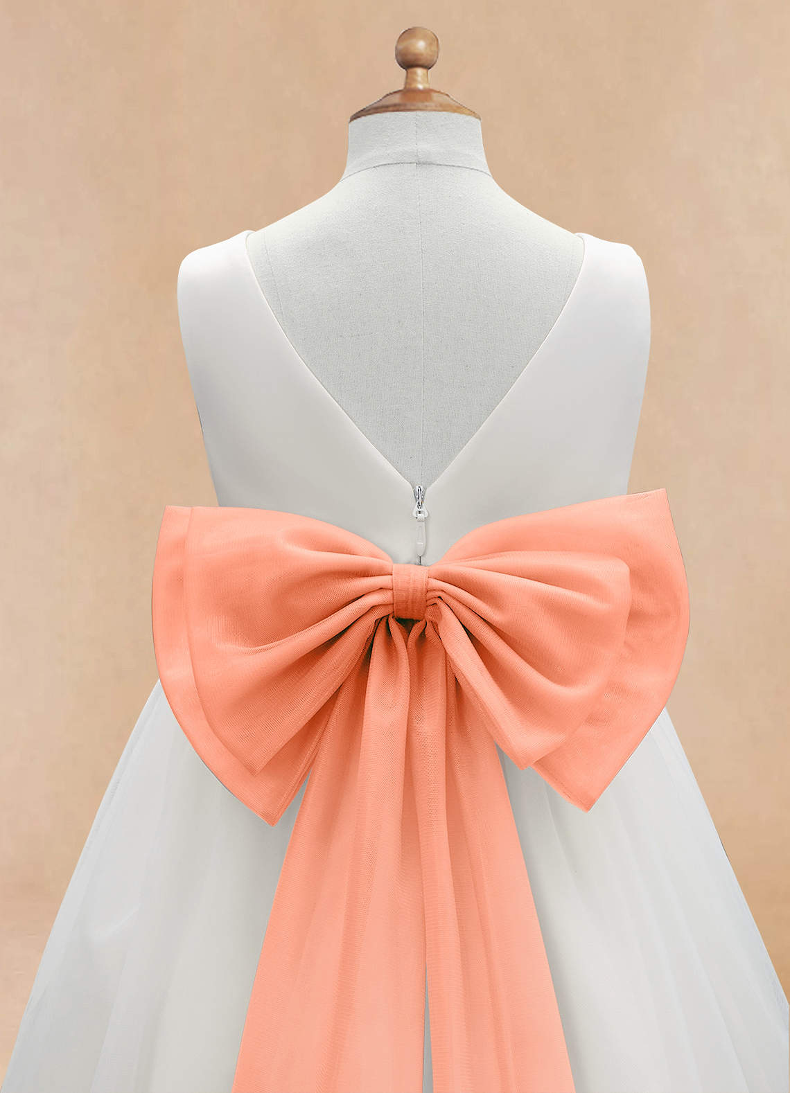 Azazie Kavi Flower Girl Dresses Ivory Sunset A-Line Bow Matte Satin Dress image9