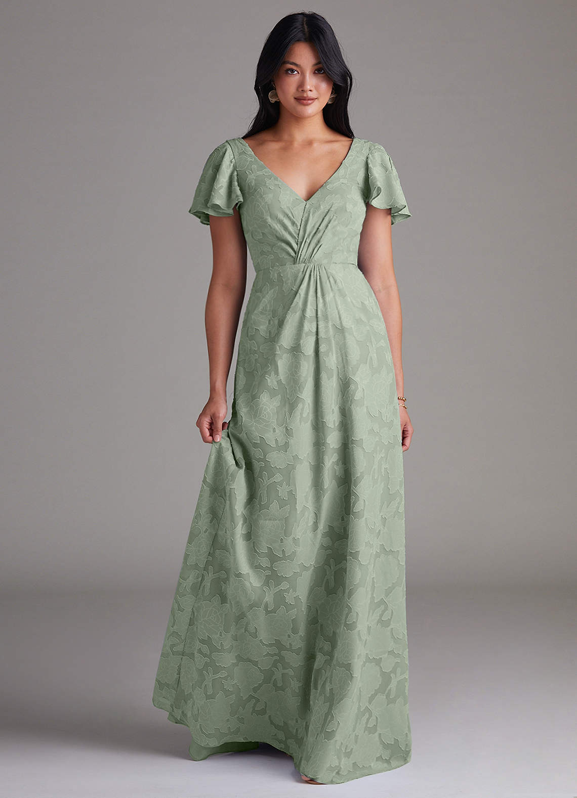 Azazie Soren Bridesmaid Dresses Agave A-Line Pleated Floral Burnout Dress image1