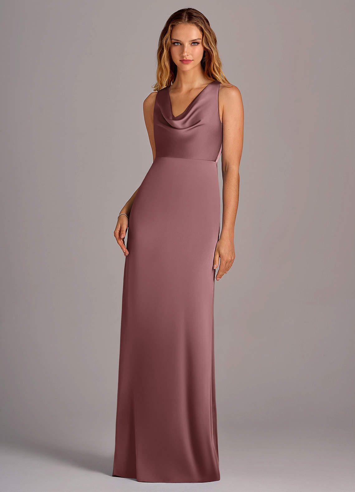 Azazie Wrenlee Bridesmaid Dresses Vintage Mauve A-Line Stretch Satin Dress image1