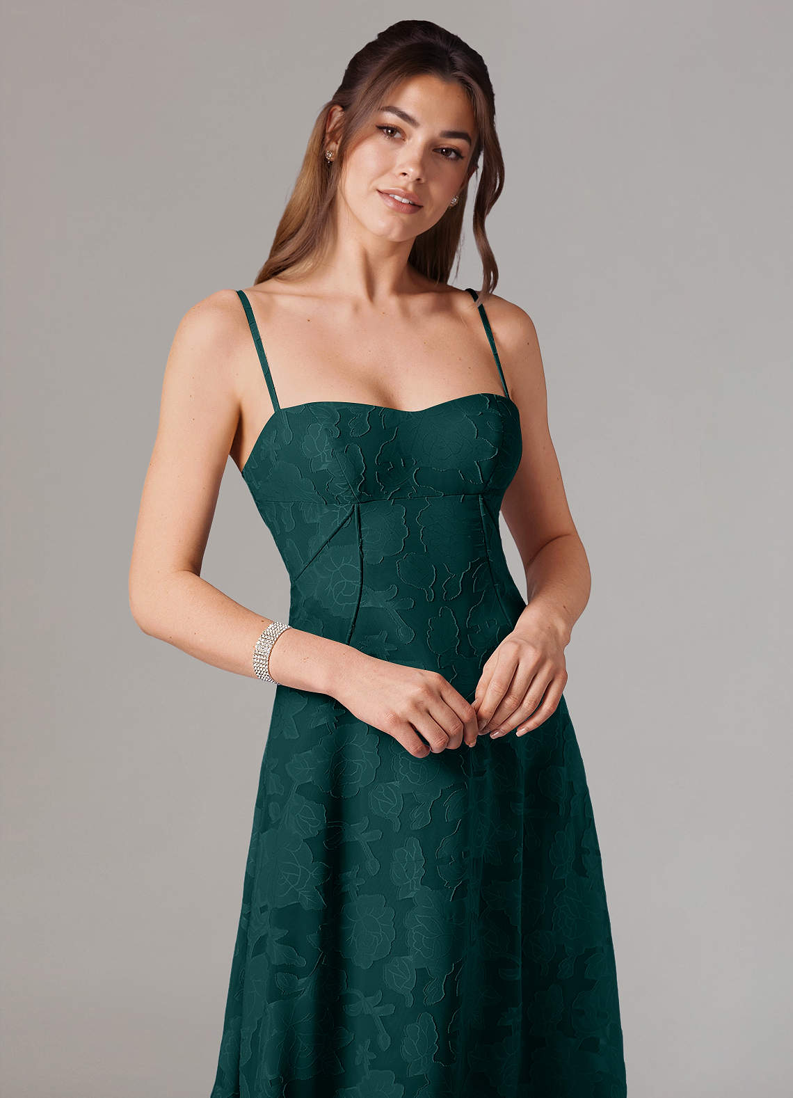 Azazie Valentine Bridesmaid Dresses Pine A-Line Sweetheart Neckline Floral Burnout Dress image1