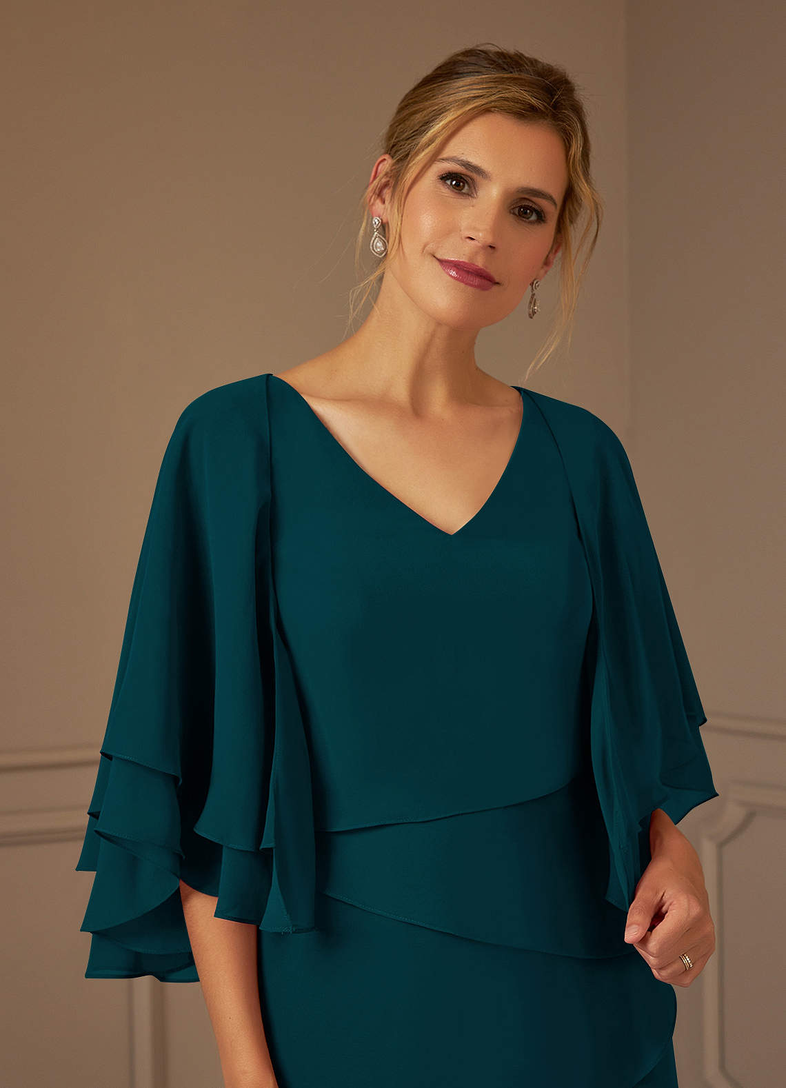 Azazie OHara Mother of the Bride Dresses Pine A-Line V-Neck Chiffon Dress image5
