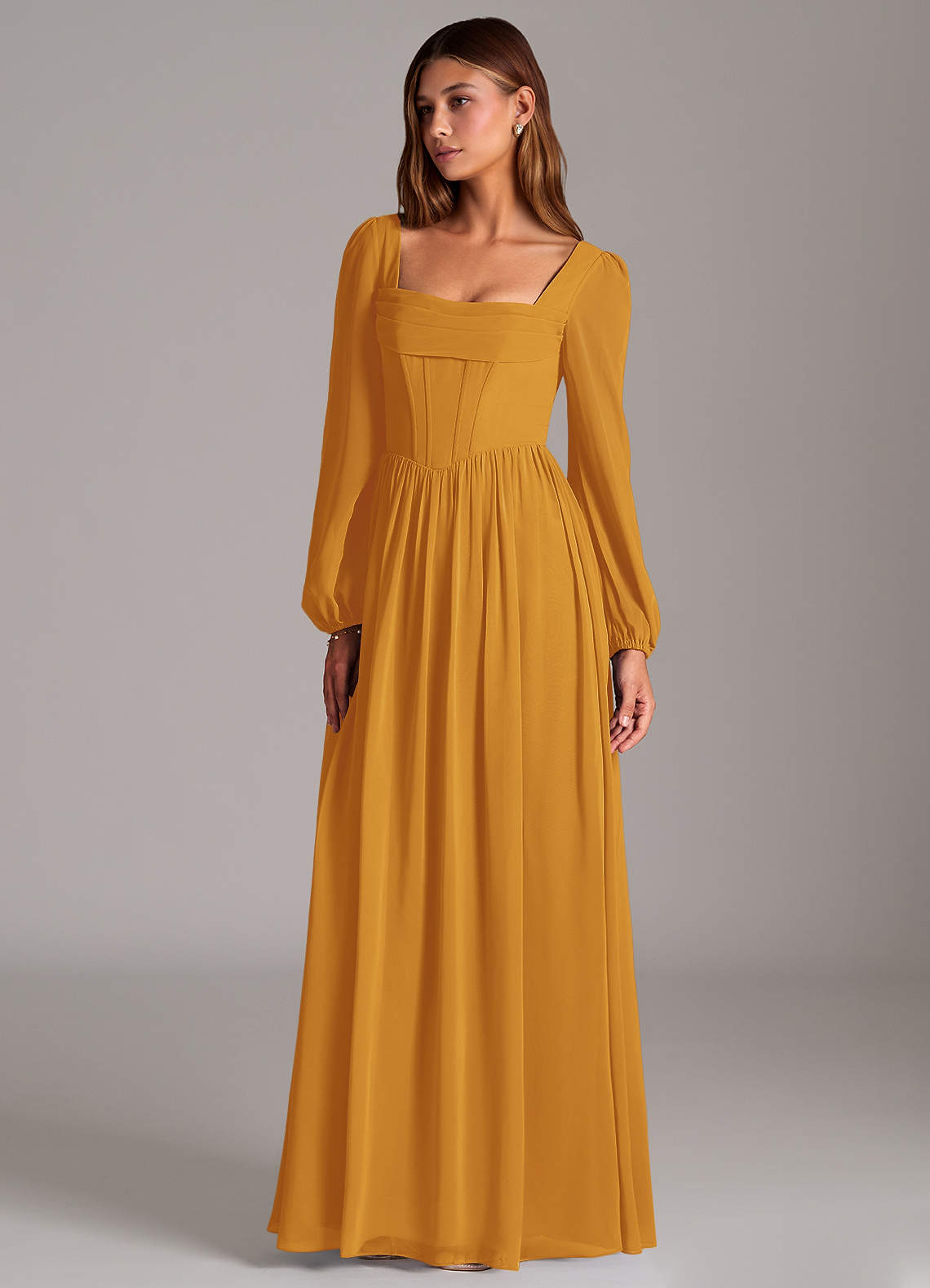 Azazie Maree Bridesmaid Dresses Butterscotch A-Line Corset Chiffon Dress image1