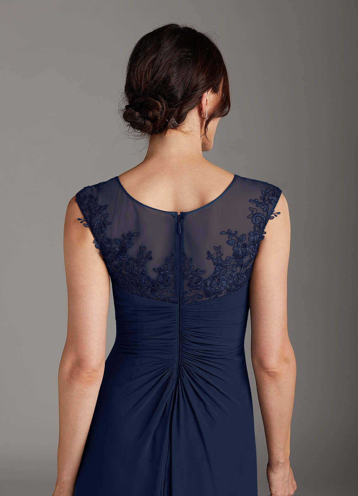 Azazie Endora Mother of the Bride Dresses Dark Navy A-Line Scoop Lace Chiffon Dress image4