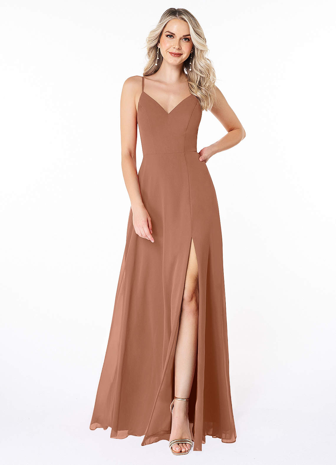 Azazie Lena Bridesmaid Dresses Bronzer A-Line Lace Chiffon Dress image1