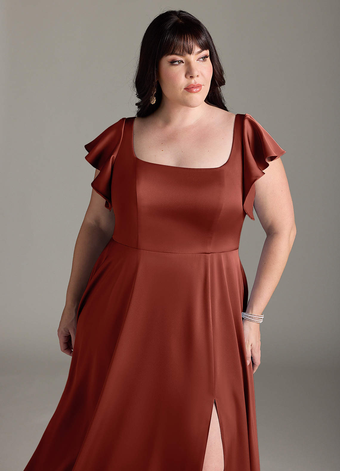 オールインワン・サロペット Antonelli Chestnut Brown Maimi Dress Sheath Floor Length Chiffon Bridesmaid Dress with Slit