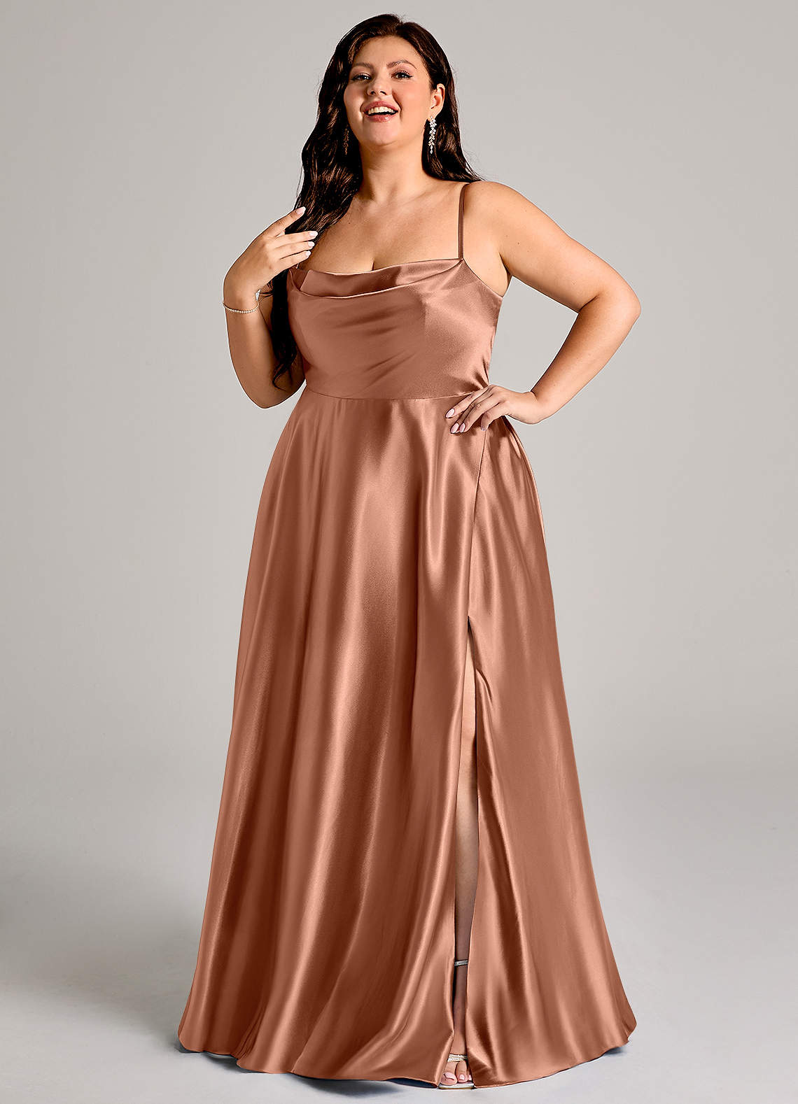 Azazie Elle Bronzer Metallic Satin Bridesmaid Dresses | Azazie