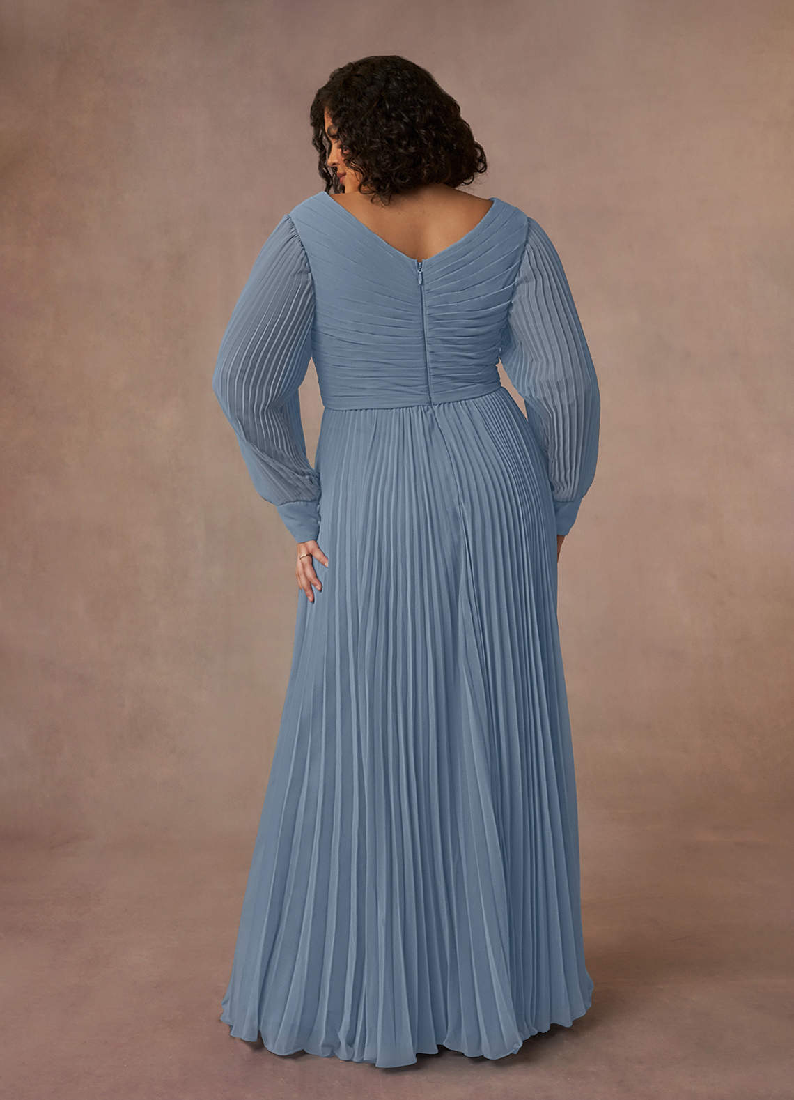Azazie Zina Mother of the Bride Dresses Dusty Blue A-Line Pleated Chiffon Dress image7