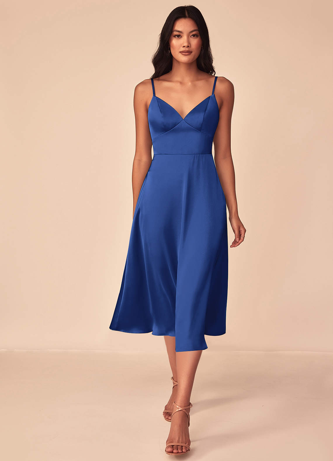 Azazie Dottie Bridesmaid Dresses Royal Blue A-Line Stretch Satin Dress image1