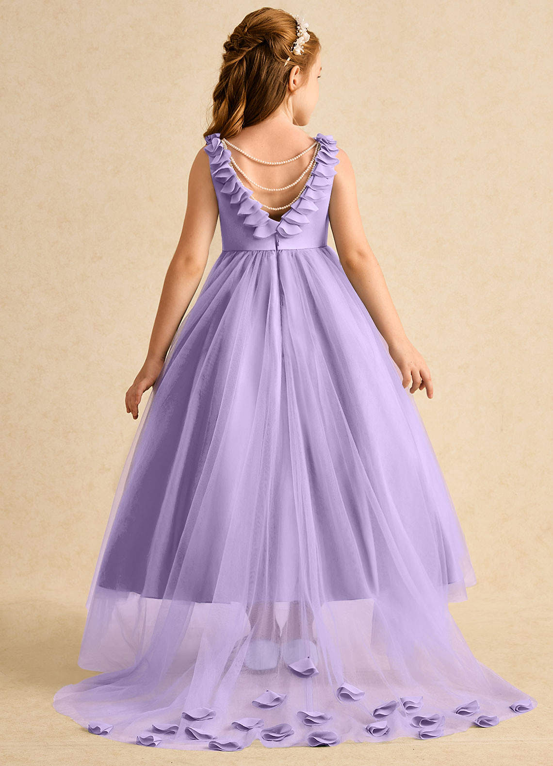 Azazie Lorita Flower Girl Dresses Lilac A-Line Beaded Tulle Dress image1