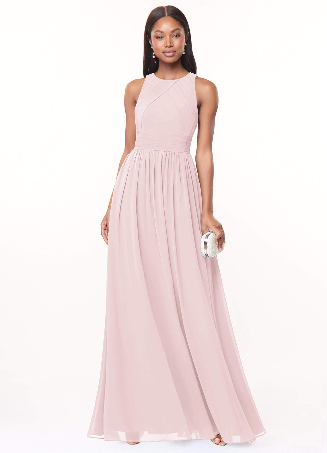 Azazie Harper Bridesmaid Dresses Blushing Pink A-Line Pleated Chiffon Dress image1