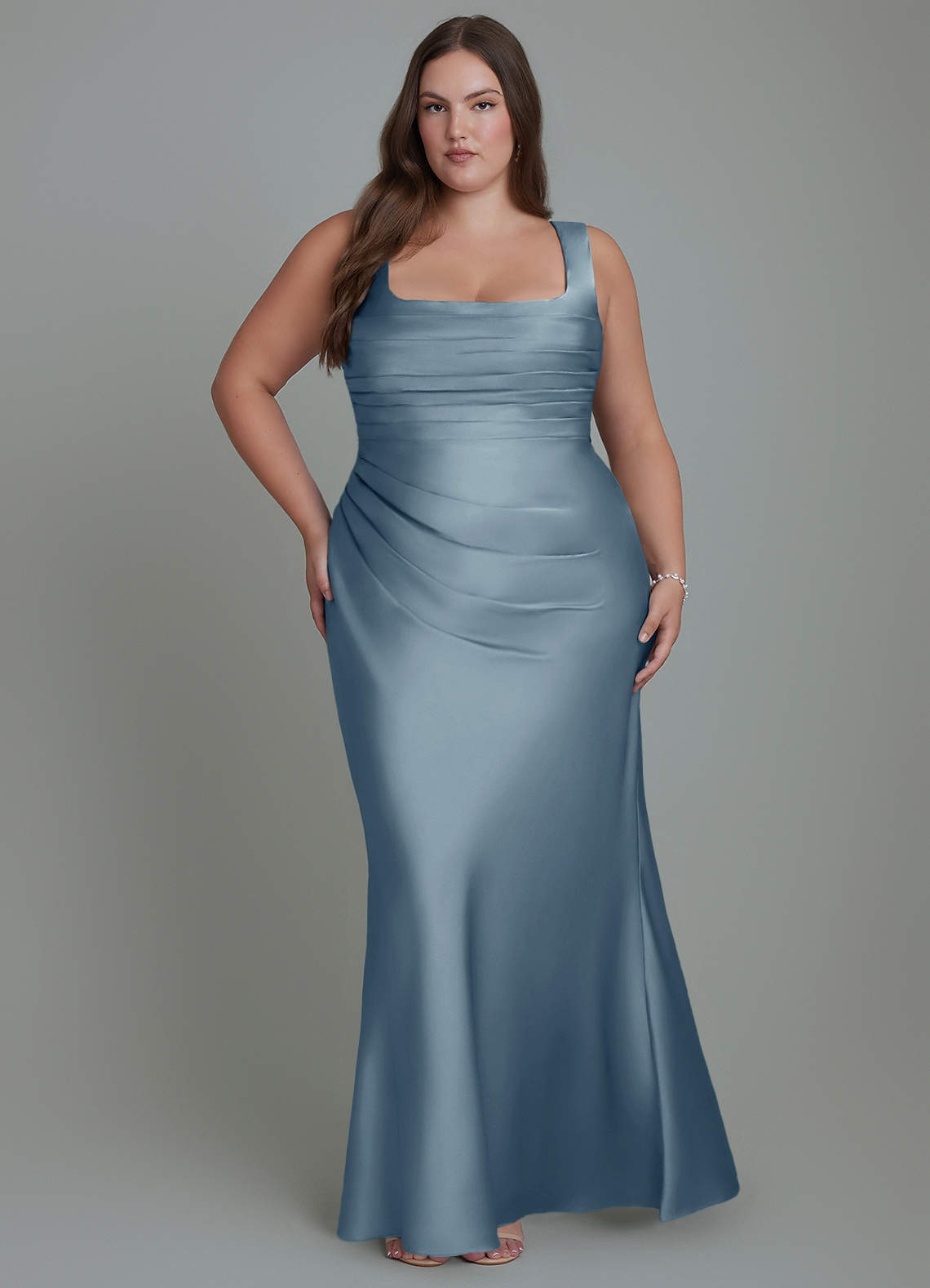Azazie Agustina Bridesmaid Dresses Dusty Blue Mermaid Corset Stretch Satin Dress image6