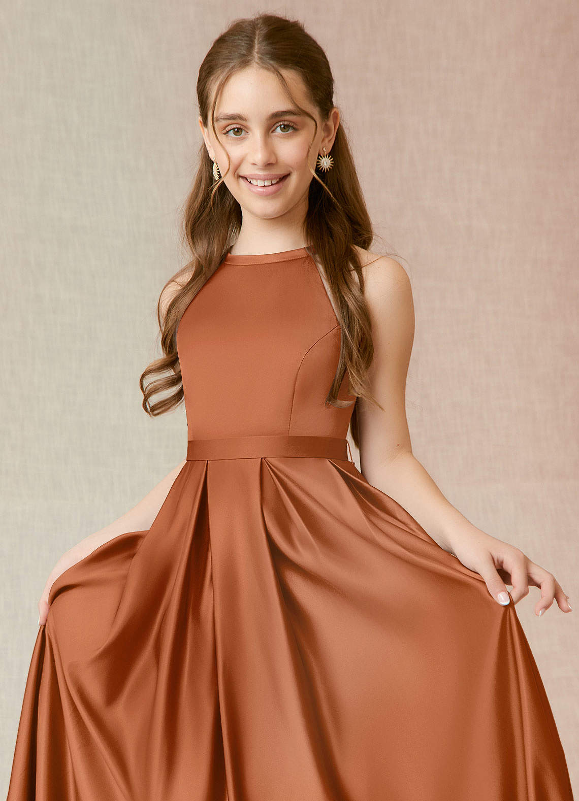 copper junior bridesmaid dresses Juniors Skye Satin Dress