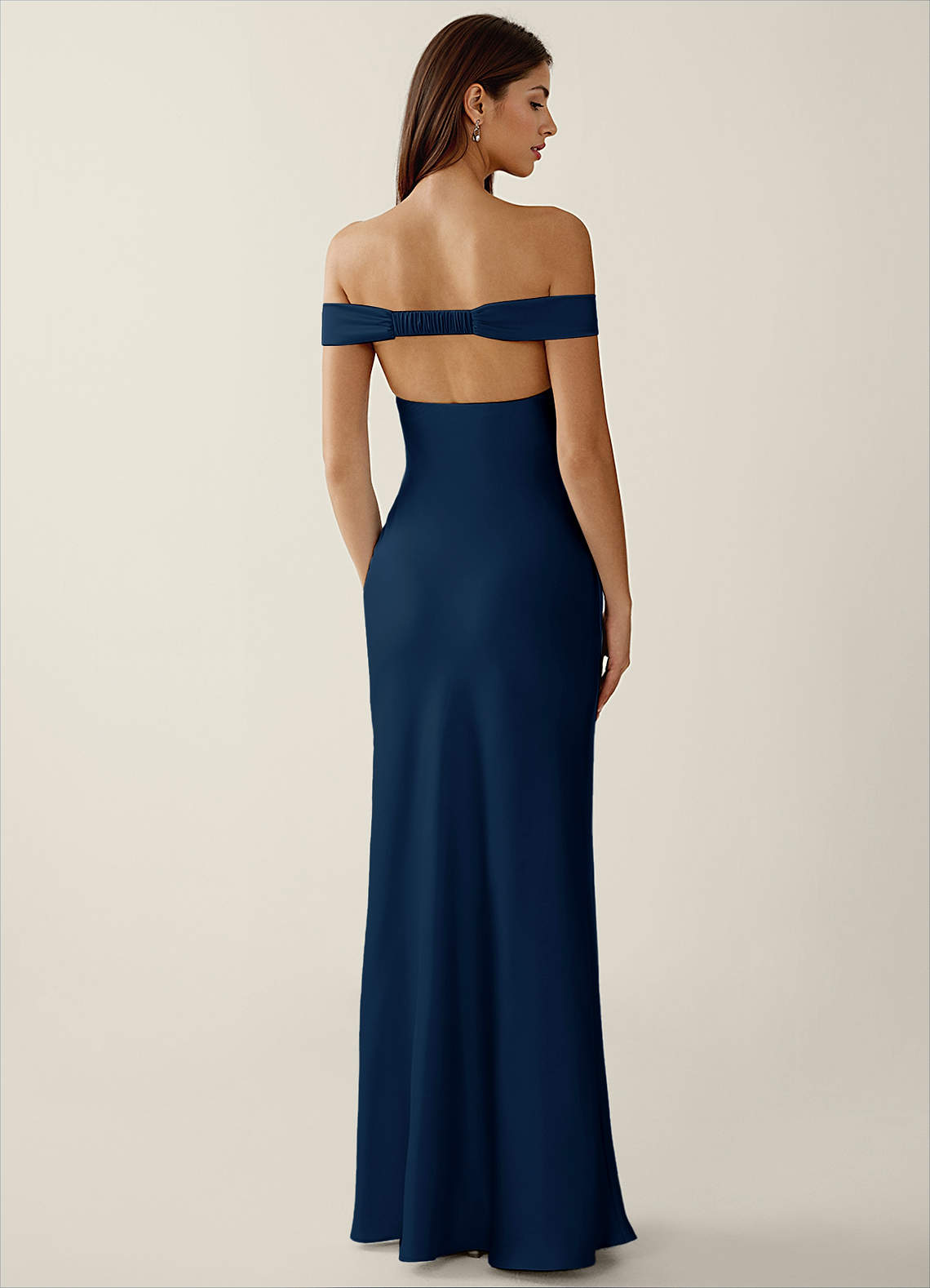 Azazie Navy Open Back Off The Shoulder Formal Dress