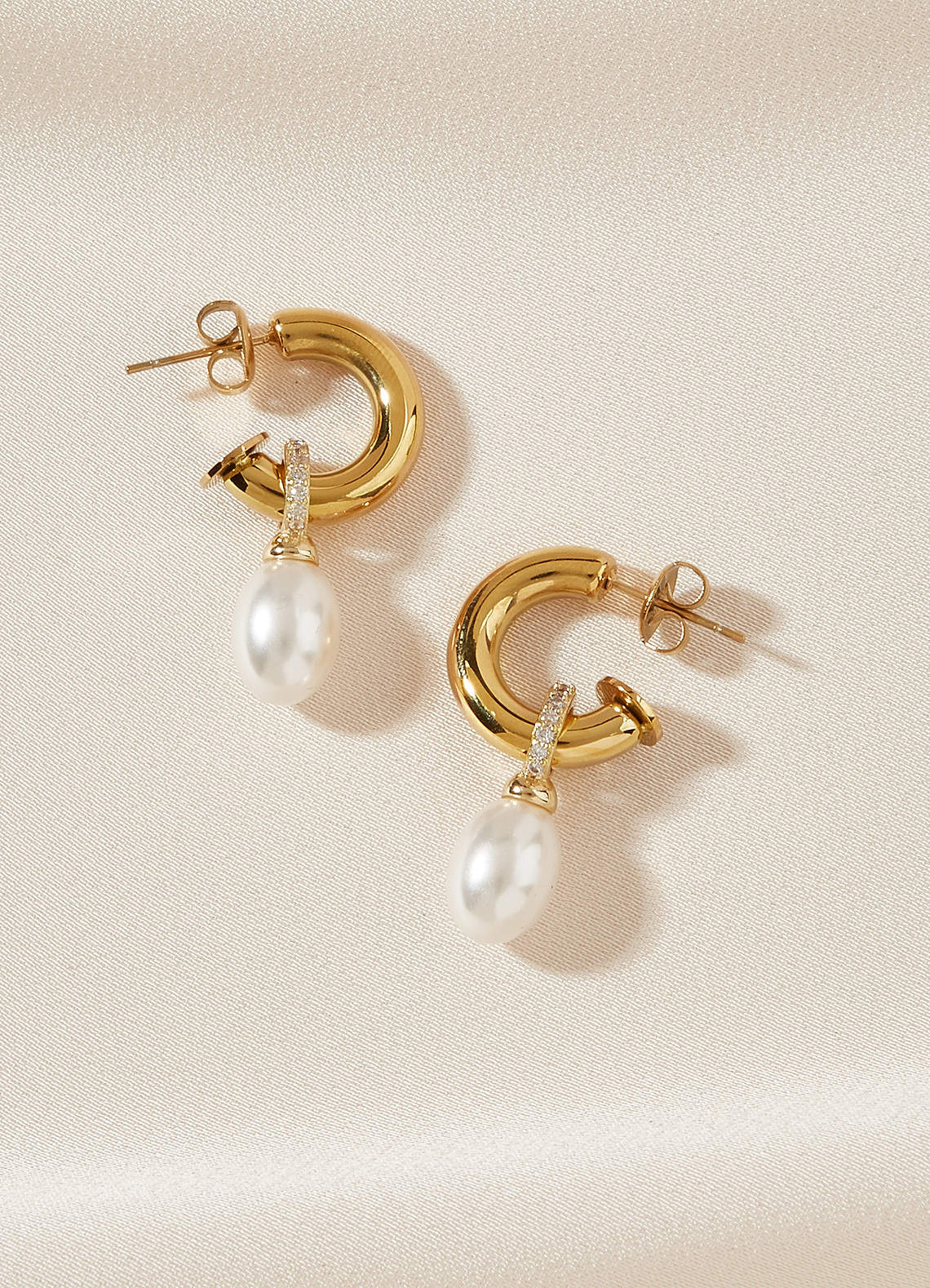 front Chunky Hoop and Pearl Charm Drop Earrings