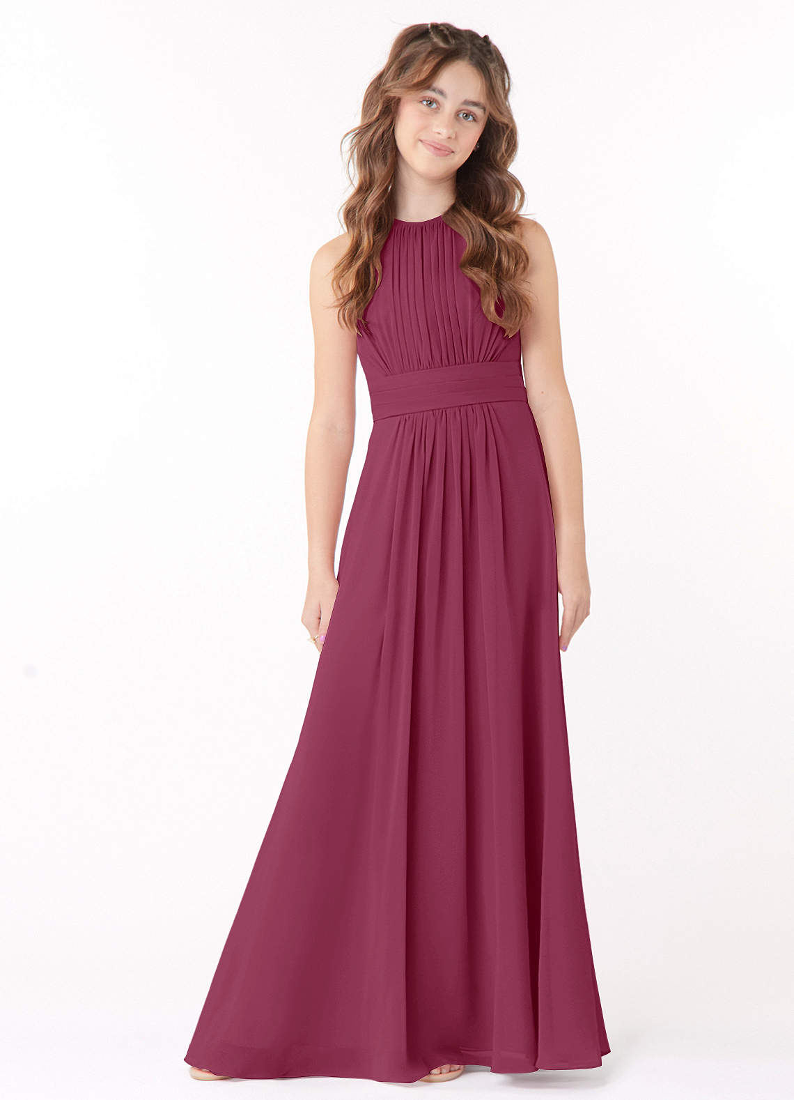 Azazie Bonnie Junior Mulberry A-Line Pleated Chiffon Dress image1