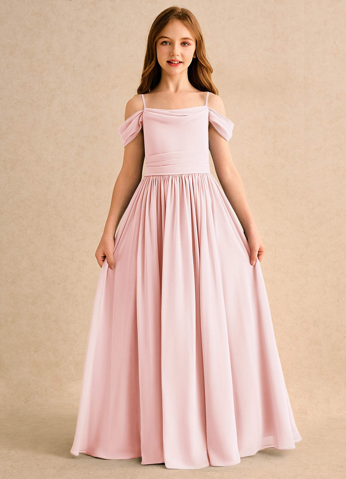Azazie Shia Girls Formal Sukienki dla dziewczynek sypiących kwiaty Linia A Zza ramienia Szyfon Długość podłogi Sukienka image4