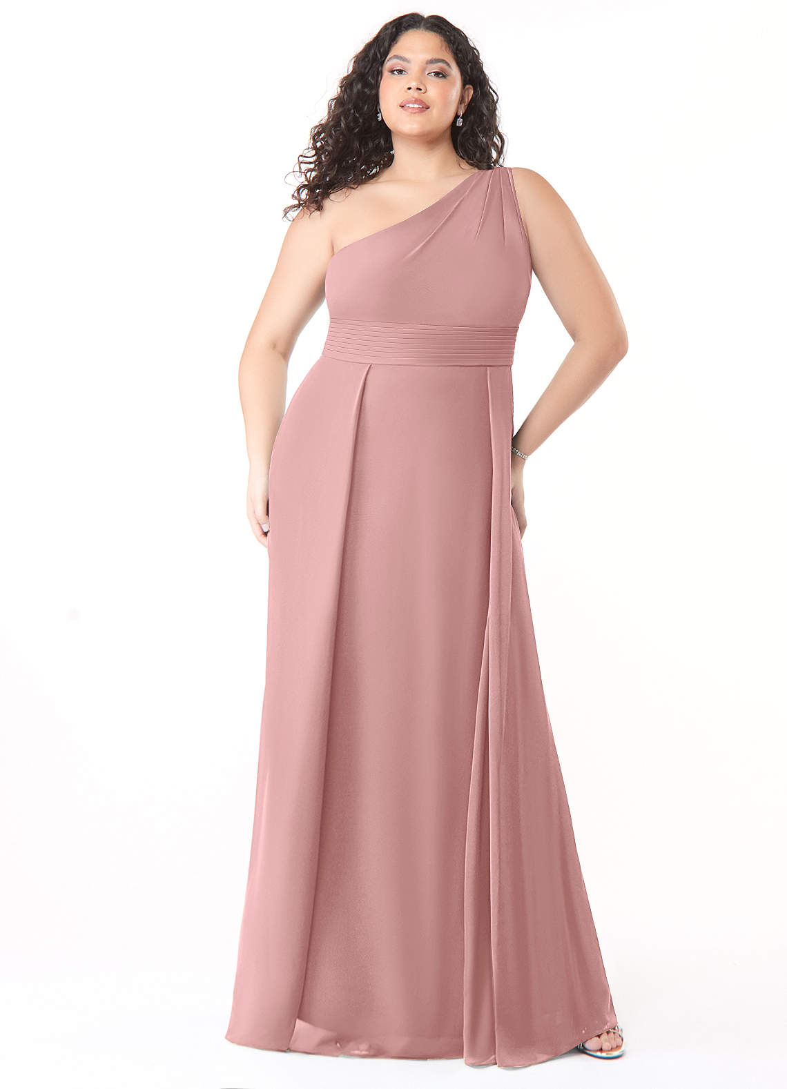 Azazie Dallas Bridesmaid Dresses Dusty Rose A-Line One Shoulder Chiffon Dress image1