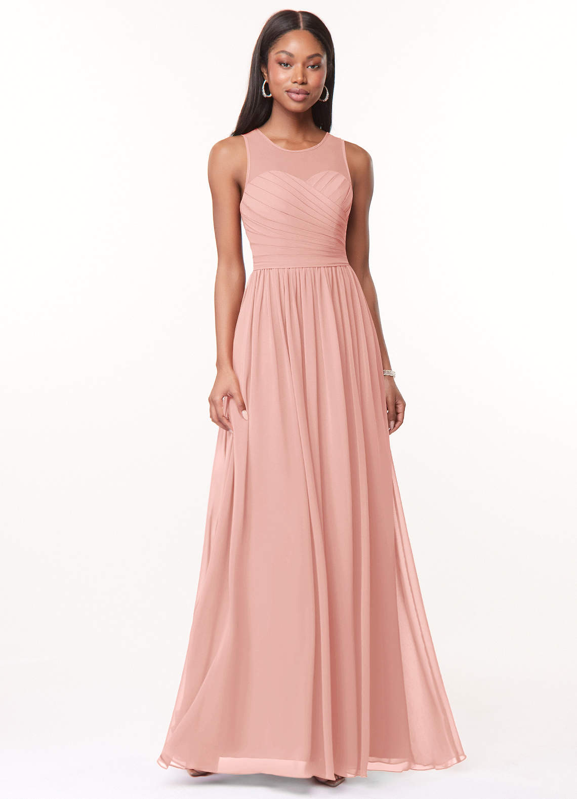 Azazie Nina Brautjungfernkleider A-Linie Plissee Chiffon Kleid Rosettenrosa image1