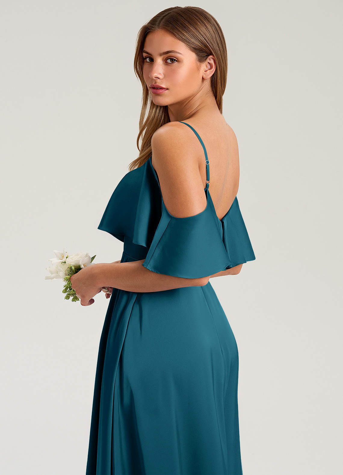 Azazie A-Line Off The Shoulder Floor-Length Stretch Satin Bridesmaid Dresses - Ink Blue