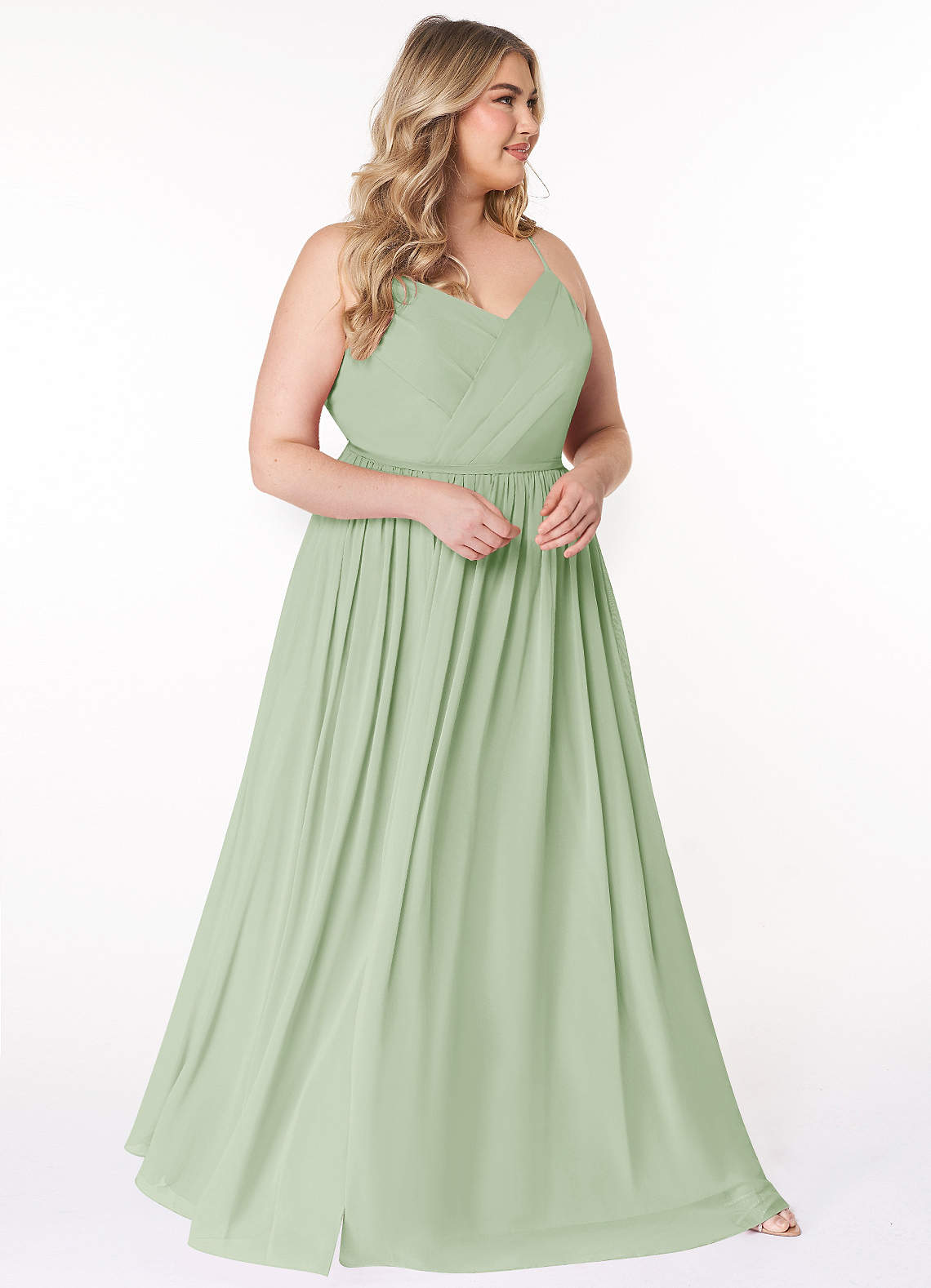 Azazie Cora Bridesmaid Dresses Dusty Sage A-Line Pleated Chiffon Dress image8