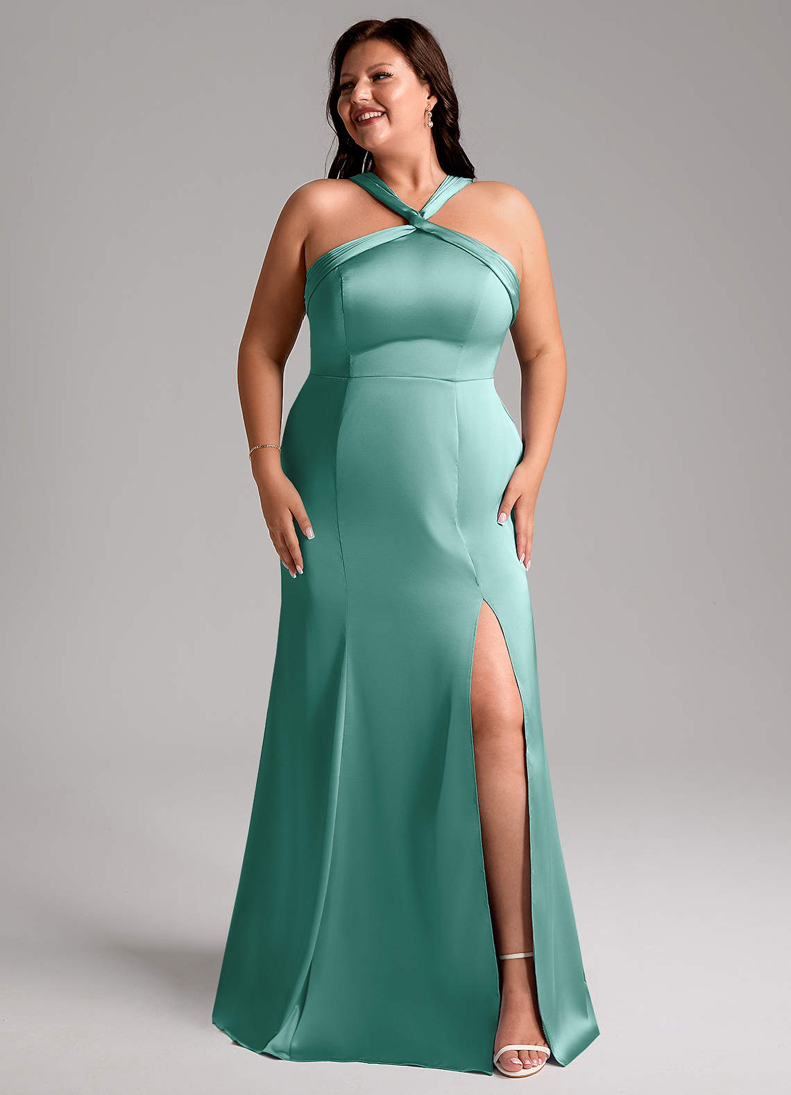 Azazie Rue Aqua Stretch Satin Bridesmaid Dresses | Azazie Azazie Rue Aqua Stretch Satin Bridesmaid Dresses | Azazie