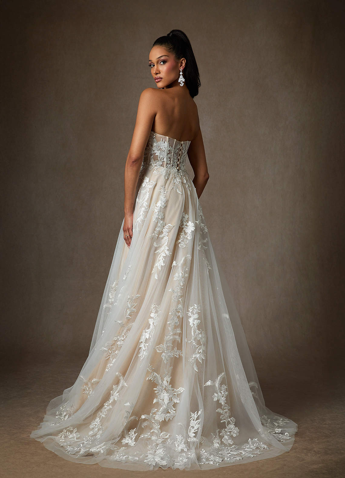 Azazie Aurorie Wedding Dresses Diamond White Nude A-Line Sequins Tulle Dress image1
