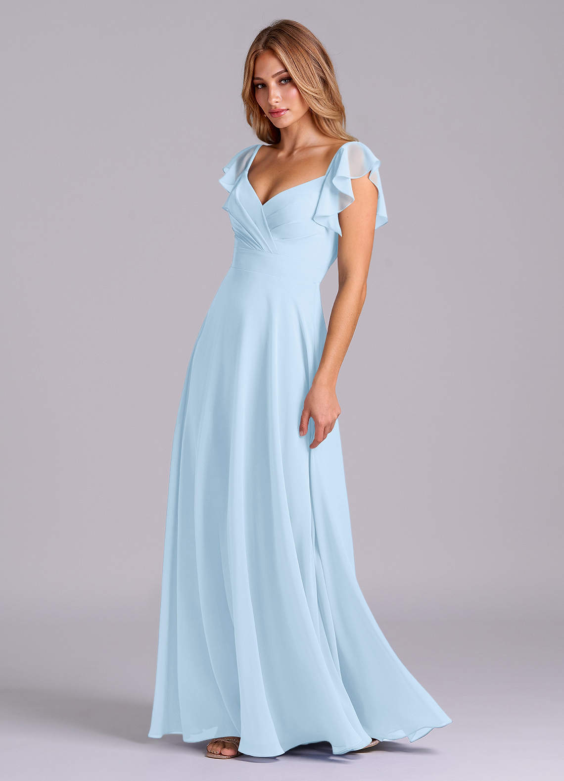 Azazie Leilani Bridesmaid Dresses Sky Blue A-Line Pleated Chiffon Dress image3