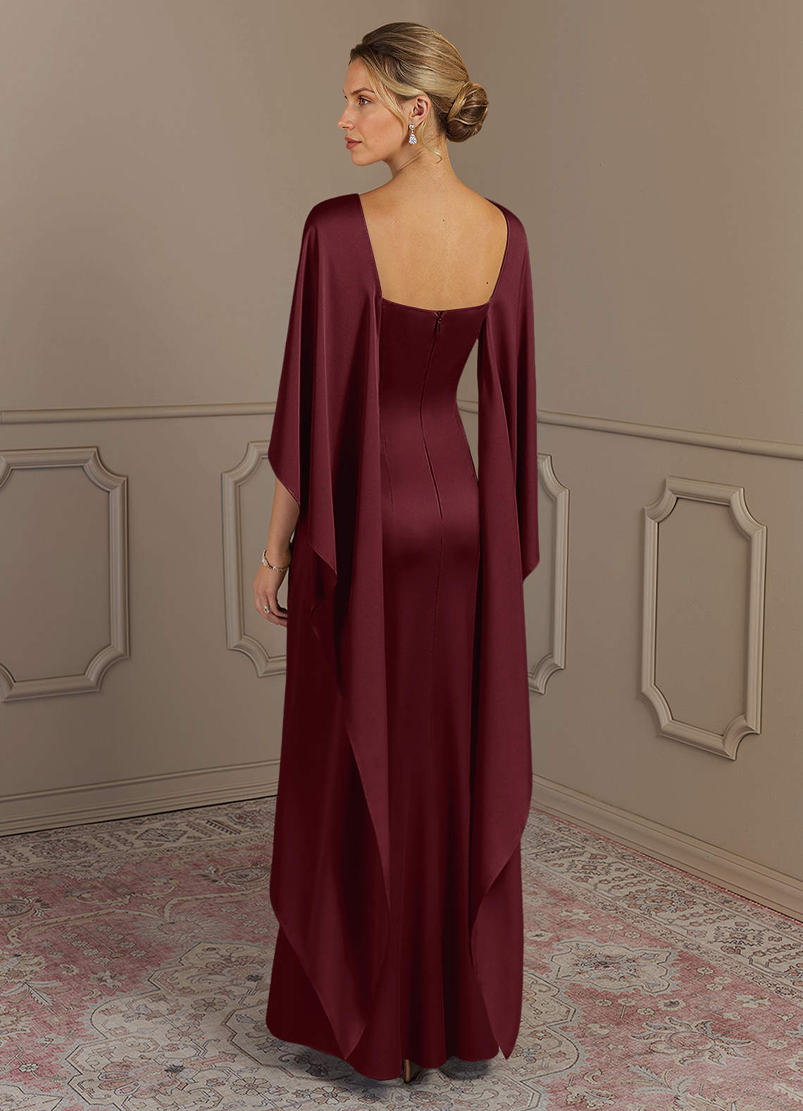 Azazie Eli vestidos de madre de la novia Vestido de Cabernet de Satén Elástico de Recto con Cuello de barco image1