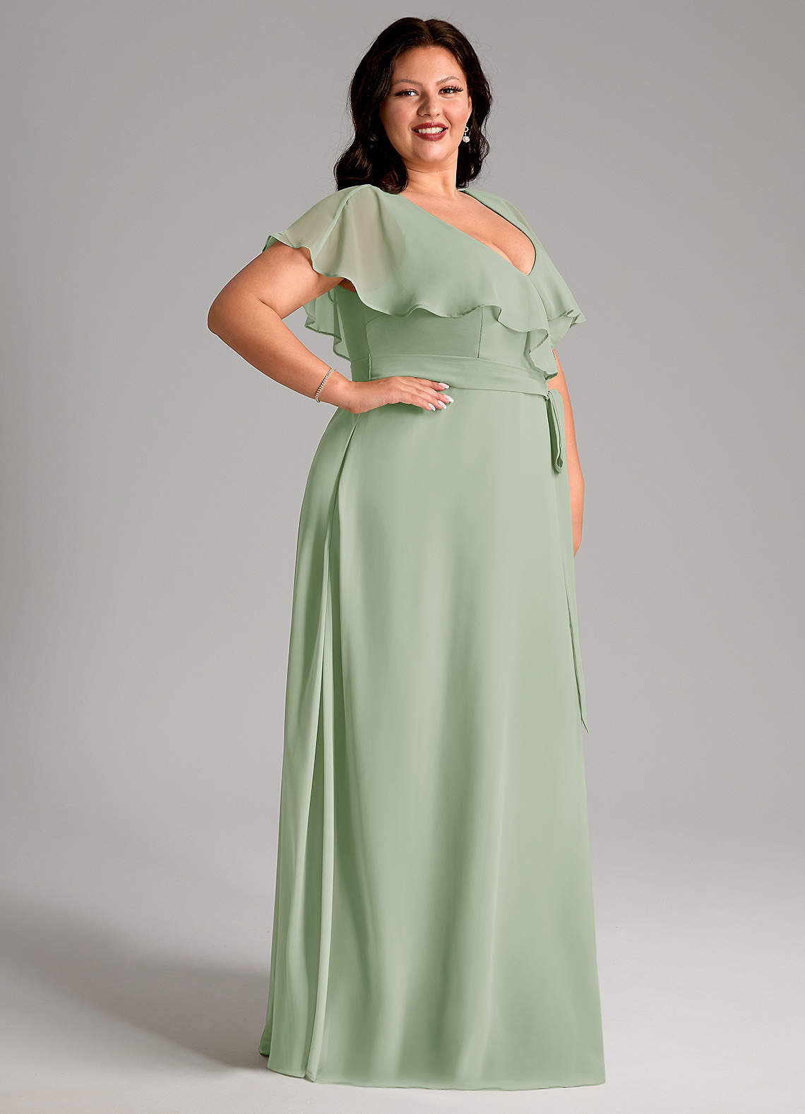 Azazie Lainey Bridesmaid Dresses Dusty Sage A-Line with Pockets Chiffon Dress image11