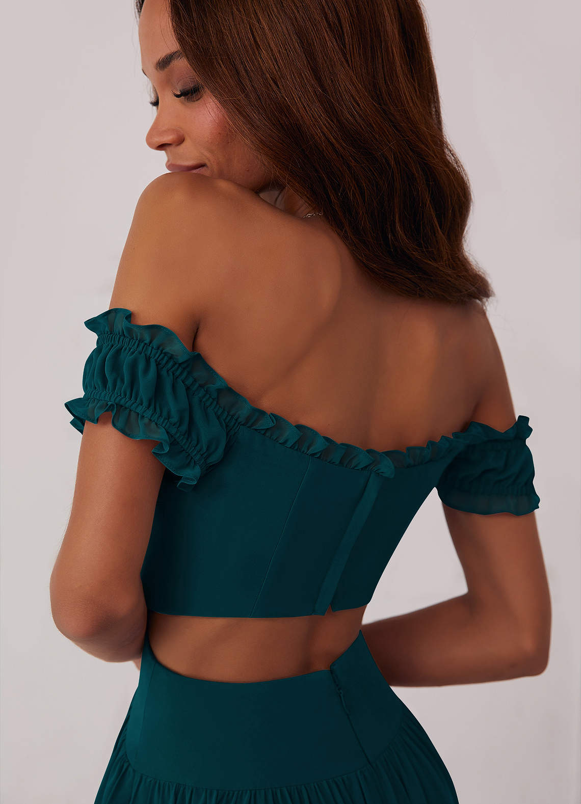 Barbie ♥ Azazie Schlussverkauf Wandelbar A-Linie Schulterfrei Chiffon Kleid Kiefer image5