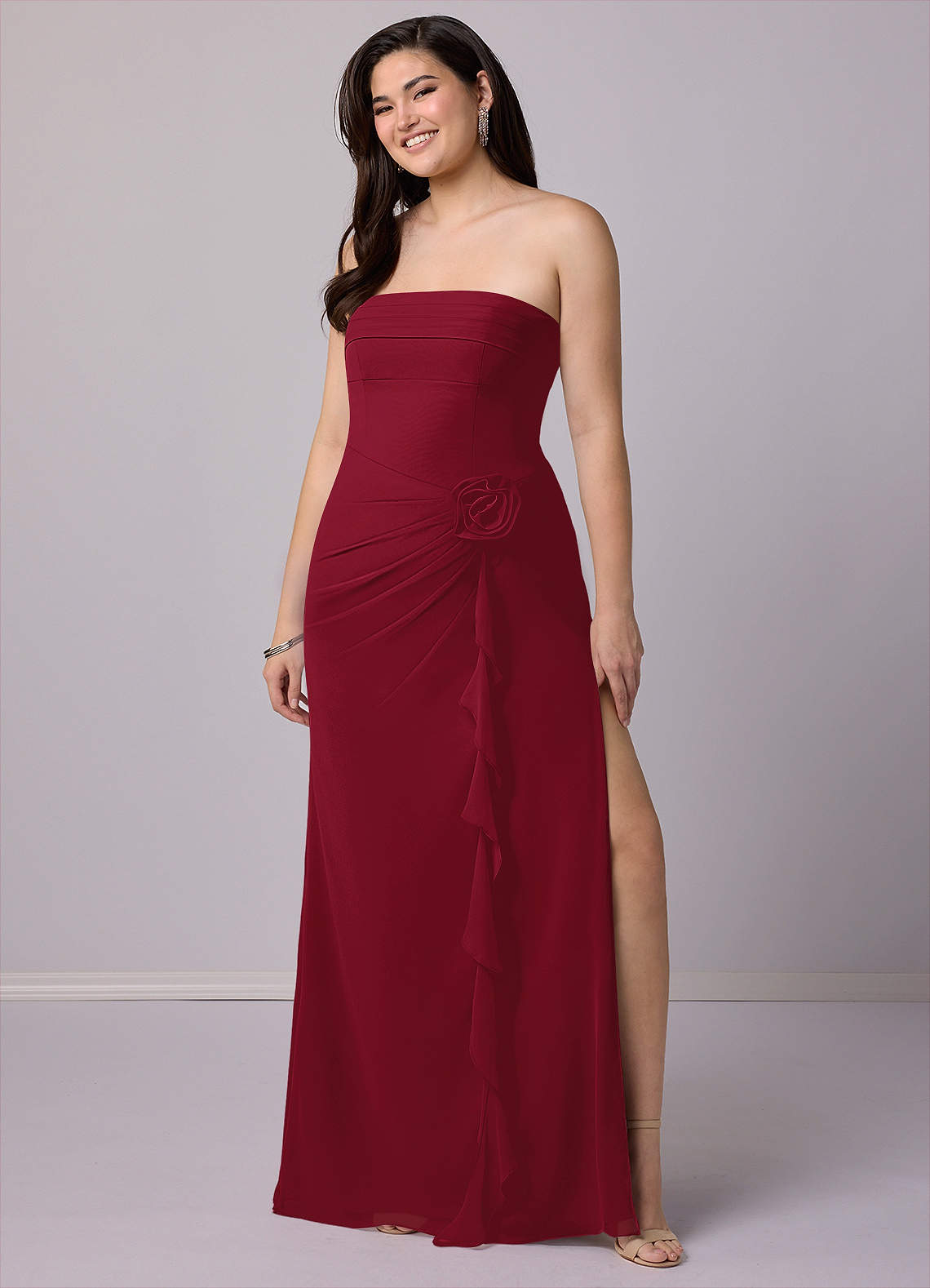 Barbie ♥ Azazie Bridesmaid Dresses Burgundy Sheath Strapless Chiffon Convertible Dress image9