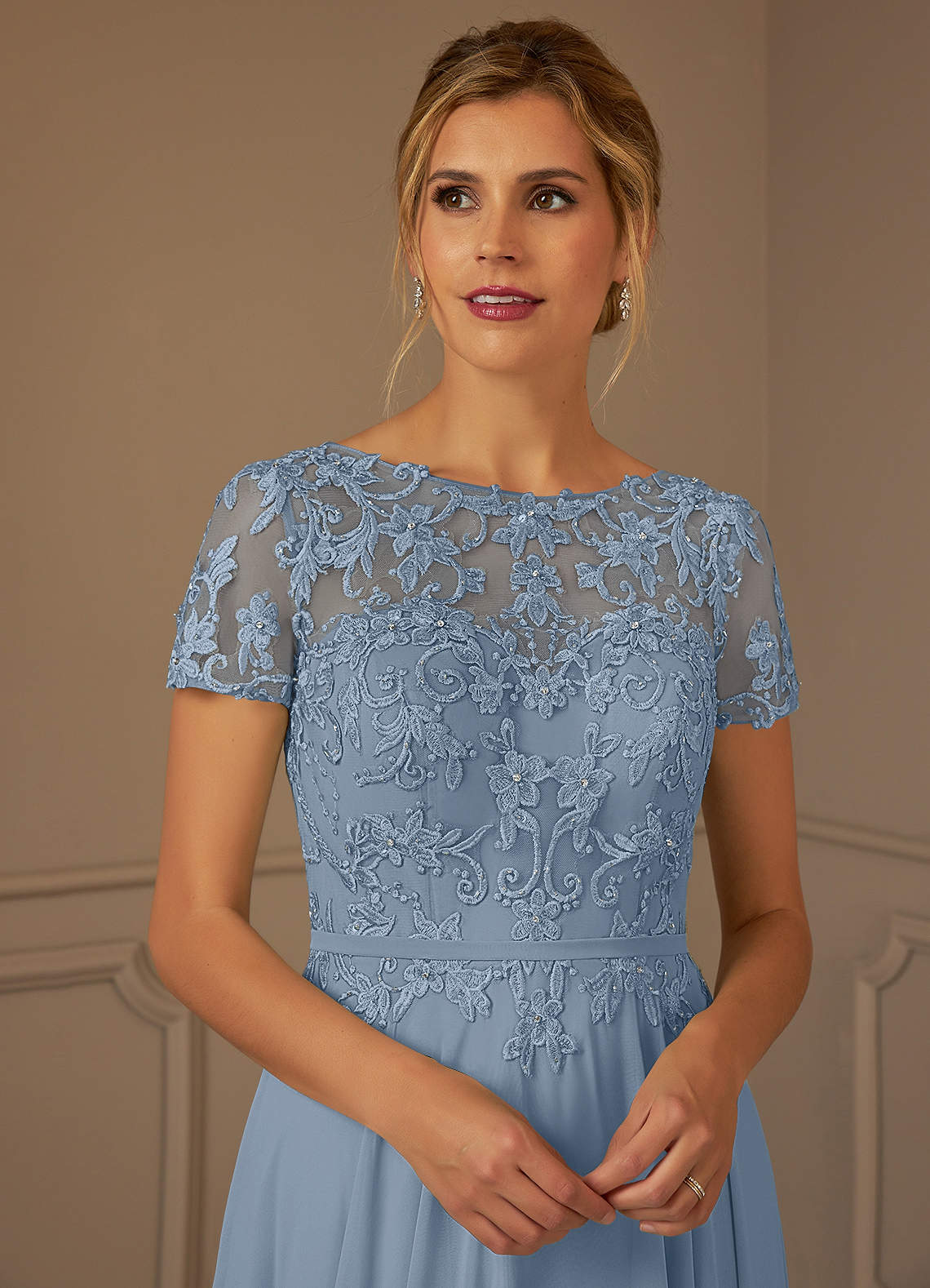 Azazie Adina Mother of the Bride Dresses Dusty Blue A-Line Boatneck Sequins Chiffon Dress image3