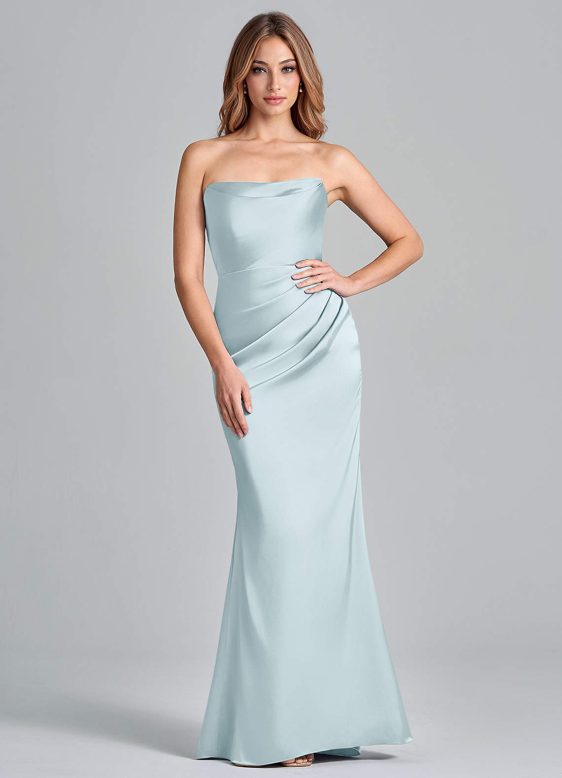 Azazie Olea Bridesmaid Dresses Mist Mermaid Strapless Stretch Satin Convertible Dress image1