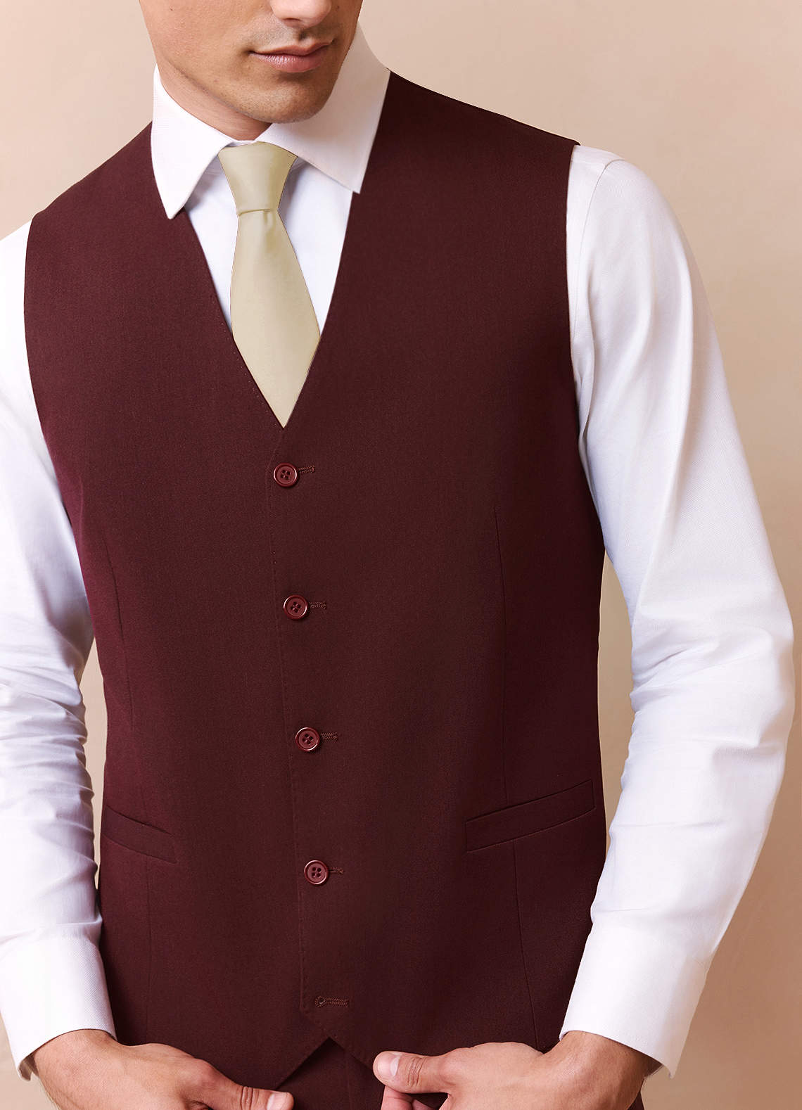 front Savile Burgundy Wool Blend Suit Vest