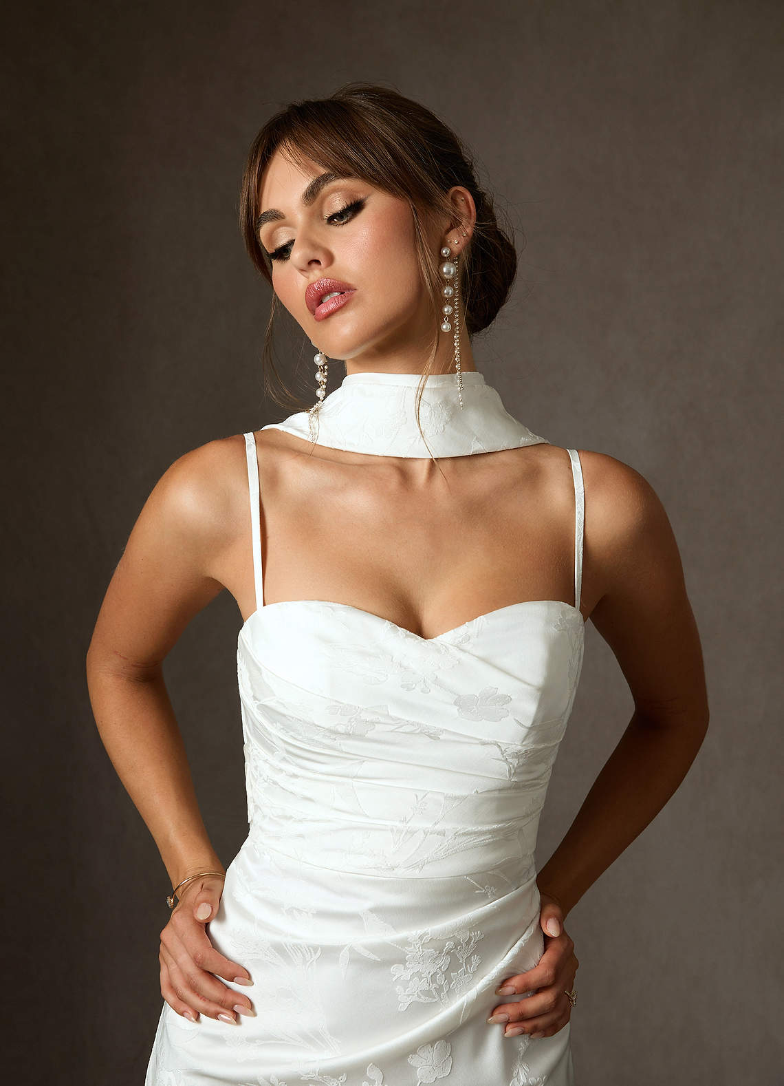 Azazie Keala Wedding Dresses Diamond White Sheath Strapless Floral Jacquard Dress image2