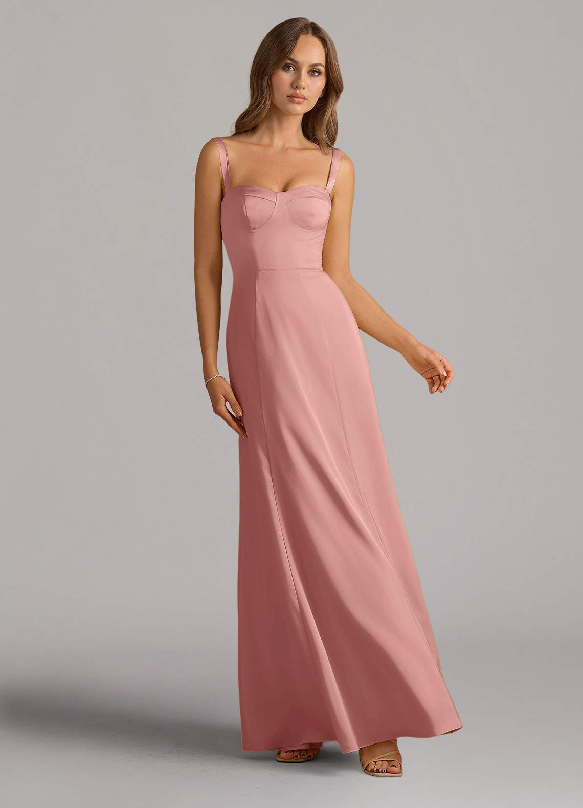 Azazie Amaris Bridesmaid Dresses Rosette A-Line Corset Stretch Satin Dress image1