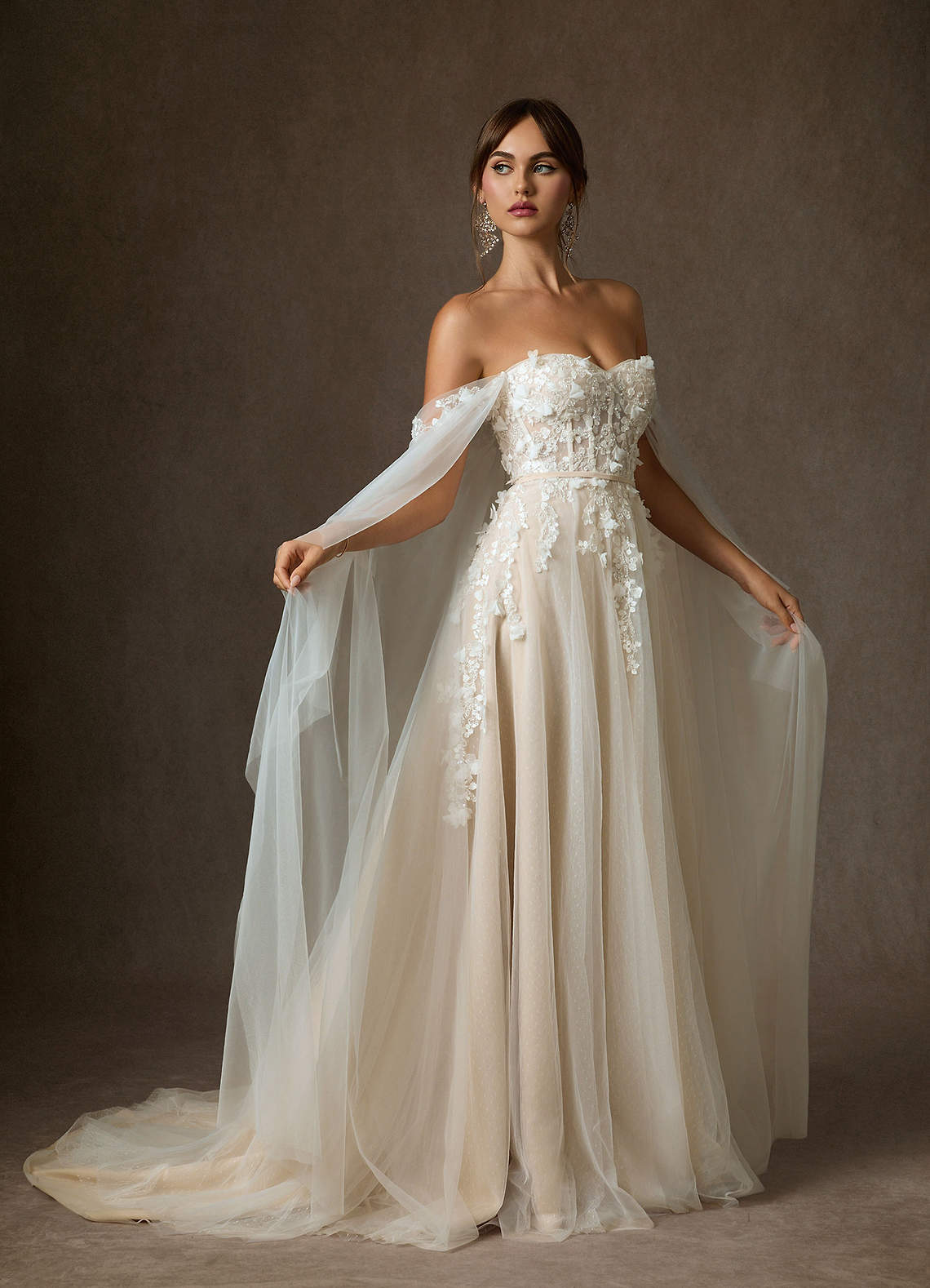 Azazie Wynery Robes de mariée Robe Princesse en Dentelle Épaule décolletée Diamant Blanc Champagne image1