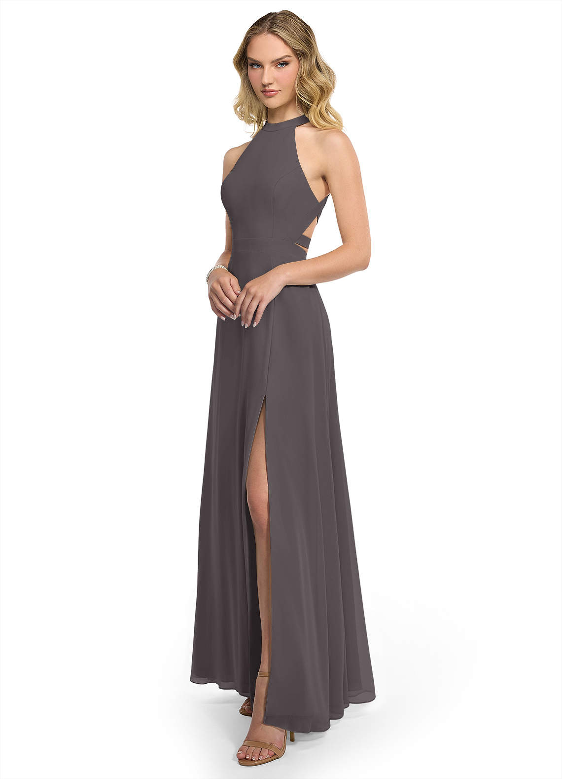 white christmas dresses Dusty Blue Chiffon V-Neck Bridesmaid Dress A-Line Floor-Length