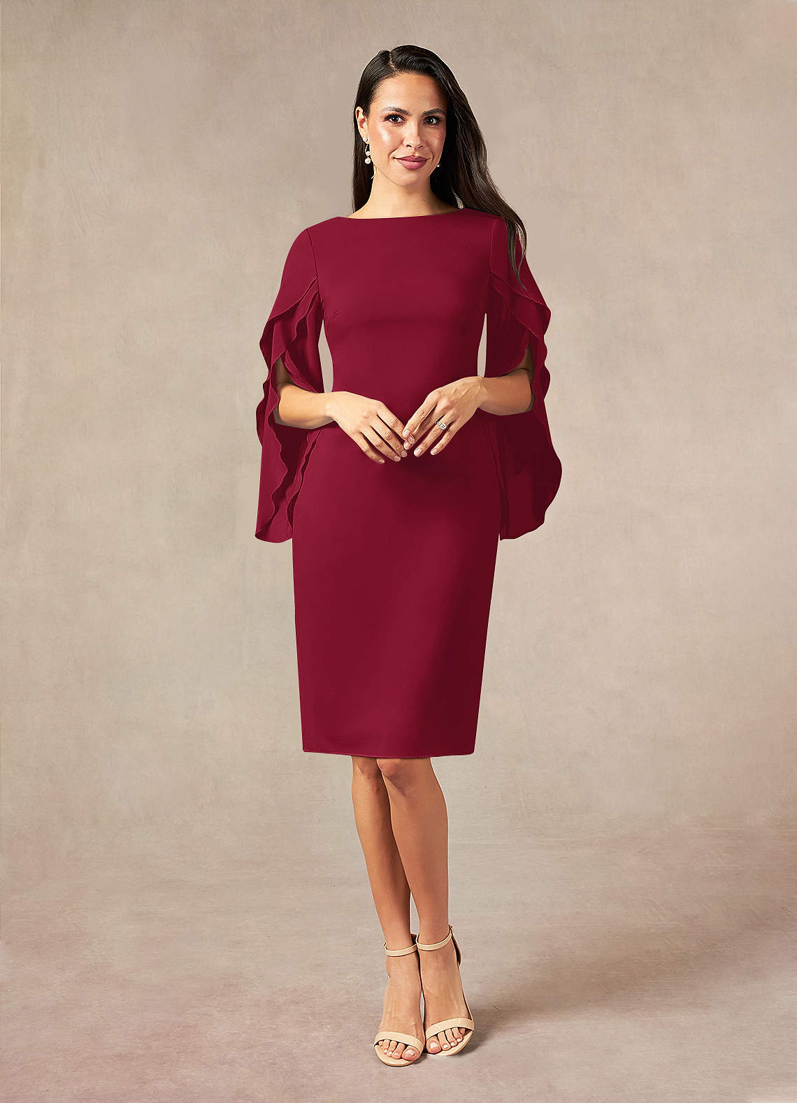 Azazie Carter Mother of the Bride Dresses Burgundy Sheath Ruched Stretch Chiffon Dress image1