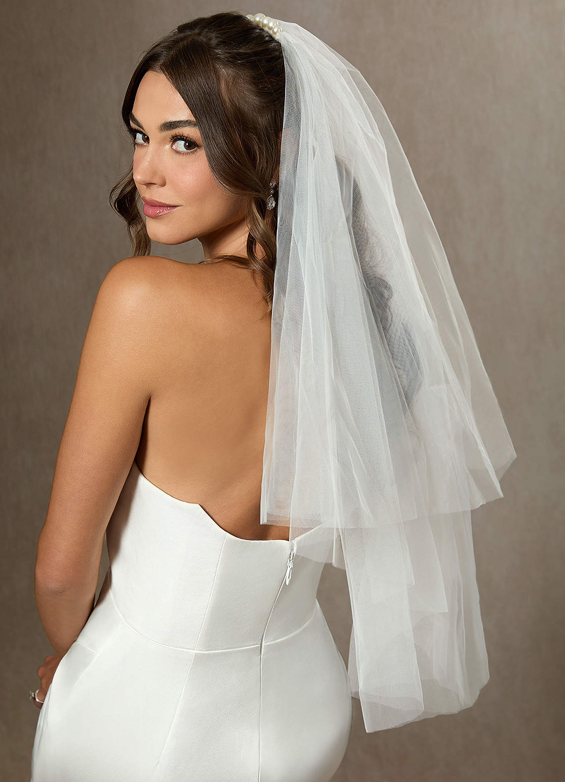 front Pearl Row Waist Length Layered Veil