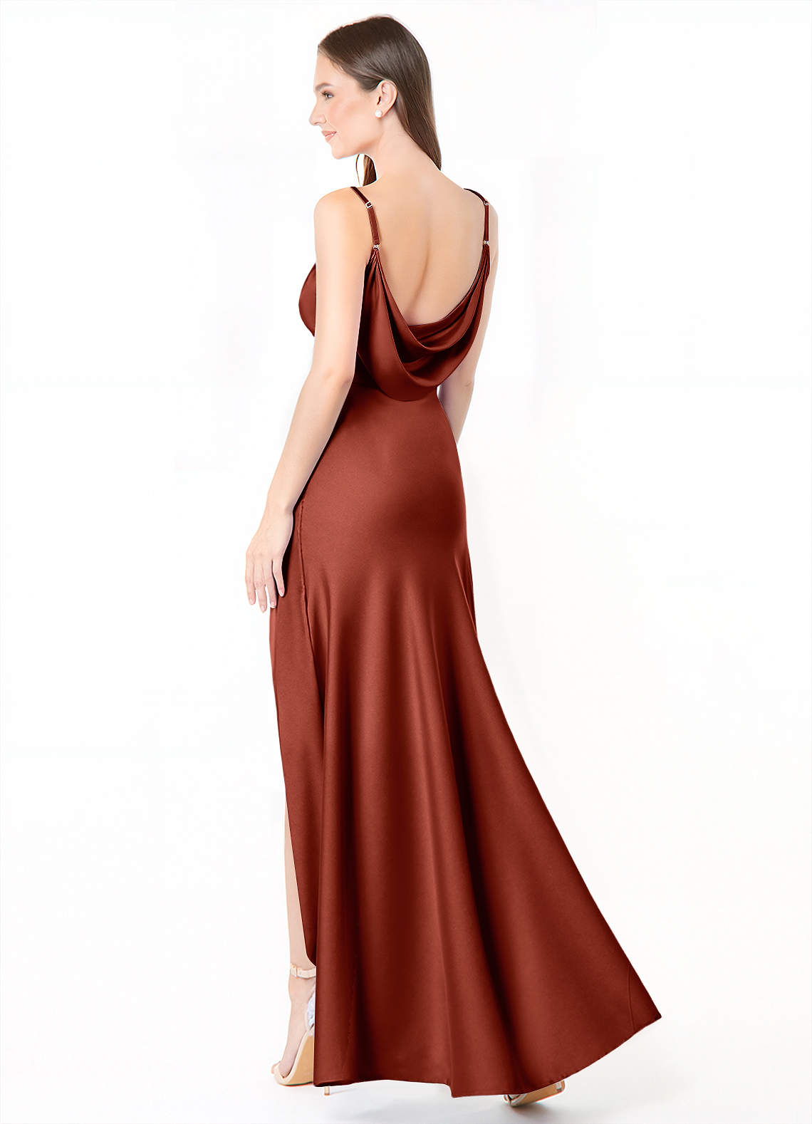 Azazie Alaija Bridesmaid Dresses Terracotta Mermaid Side Slit Stretch Satin Dress image1